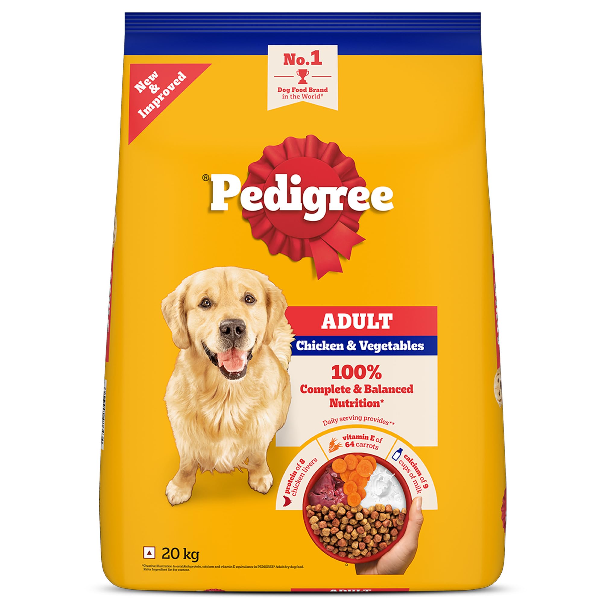 Pedigree Adult Dry Dog Food, Chicken & Vegetables, 20 kg, Contains 37 Essential Nutrients, 100% Complete & Balanced Food for Adult Dogs