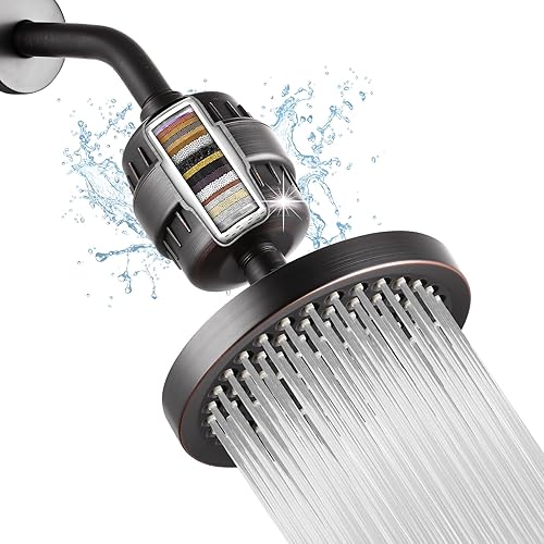 Miniatura 1 de Juego de cabezal de ducha filtrado de alta presión, filtro de ducha de lluvia de 6 pulgadas para agua dura, cabezal de ducha redondo universal de 20