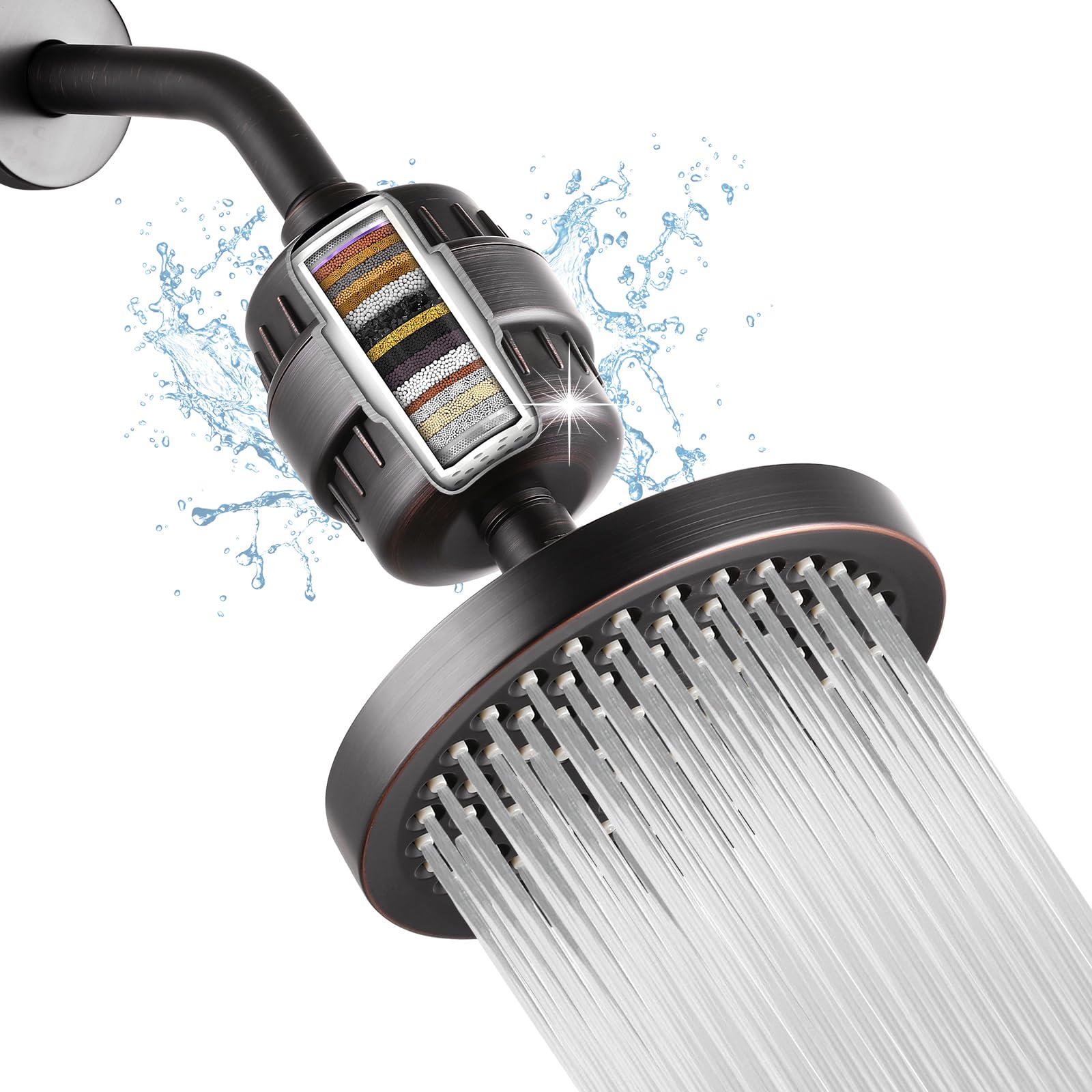 Juego de cabezal de ducha filtrado de alta presión, filtro de ducha de lluvia de 6 pulgadas para agua dura, cabezal de ducha redondo universal de 20 etapas de filtración elimina impurezas para