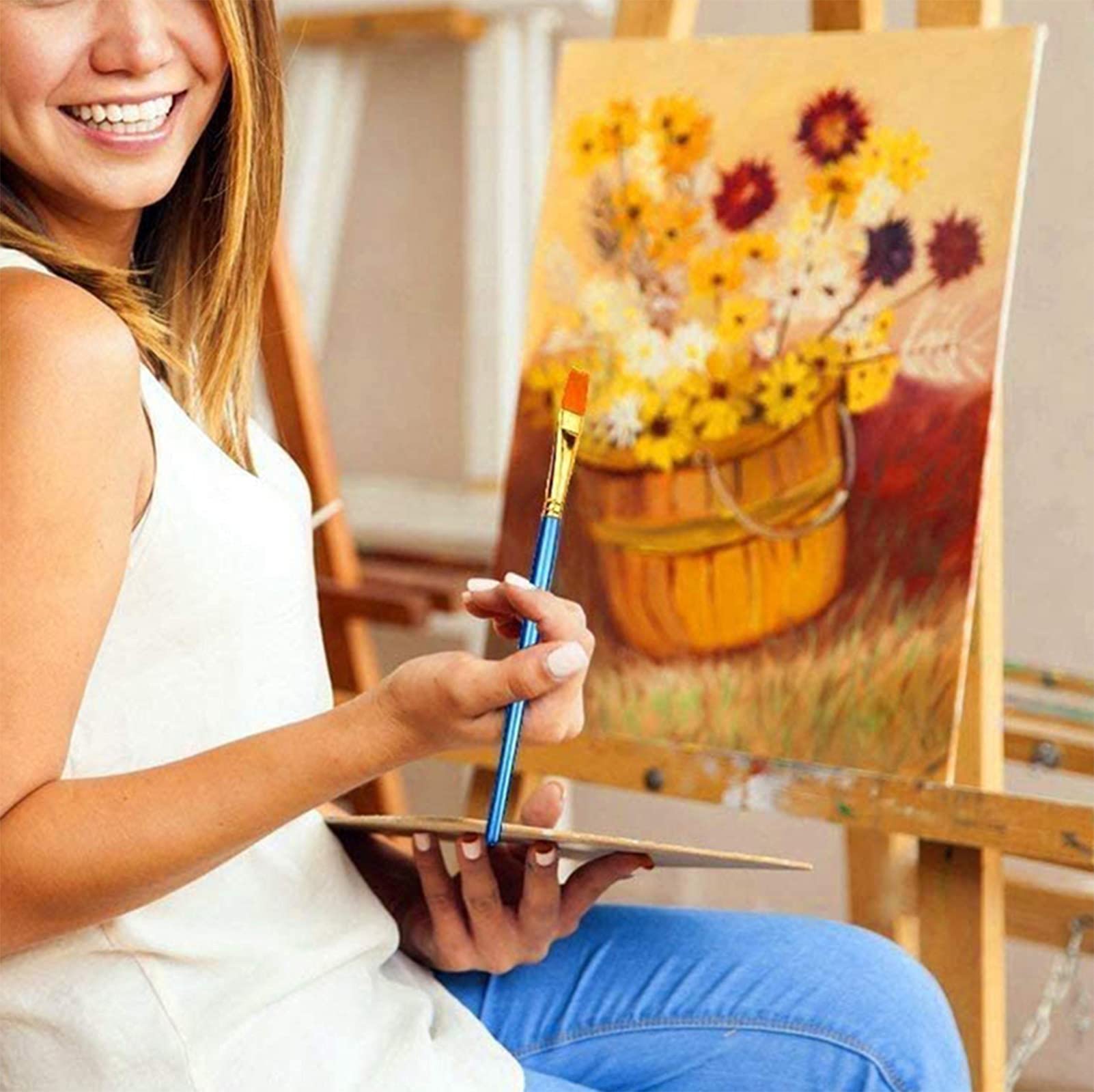 Lot De 60 Pinceaux Plats Avec Poils En Nylon, Petit Pinceau En Vrac