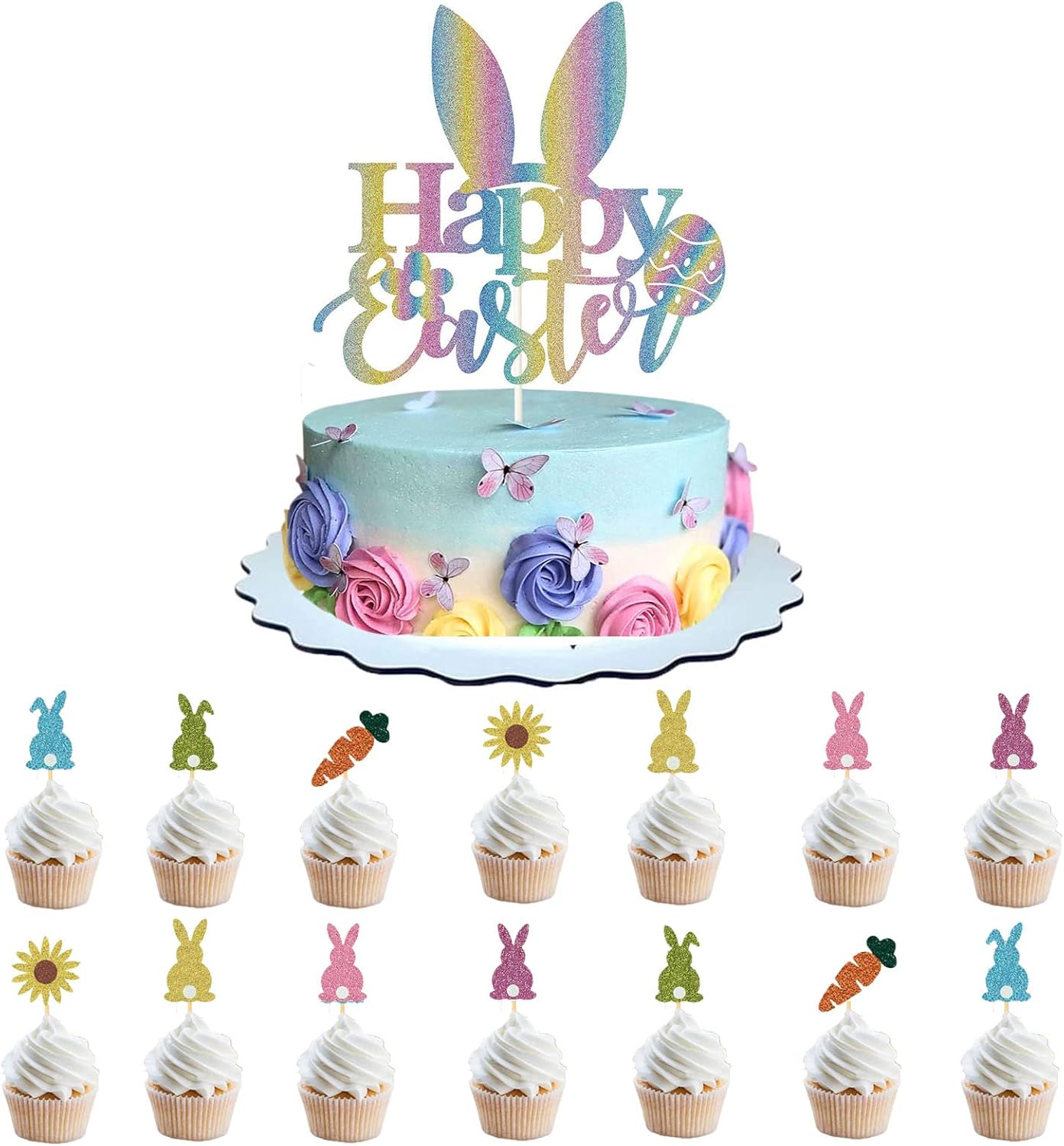 Easter Cake Toppers Bunny Cupcake Topper Happy Birthday