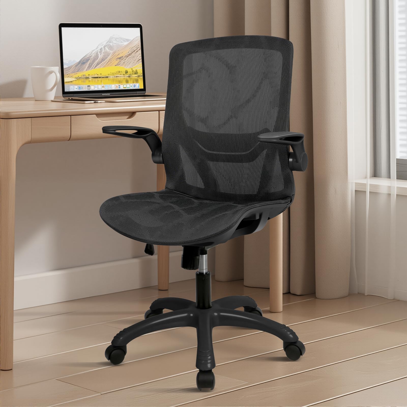 [Goswave] オフィスチェア デスクチェア 椅子 テレワーク 疲れない メッシュチェア ブラック 人間工学 腰サポート 跳ね上げ式アームレスト pcチェア メッシュ パソコン ワーク 事務椅子 HWY09 (黒網+黒枠+黒足)
