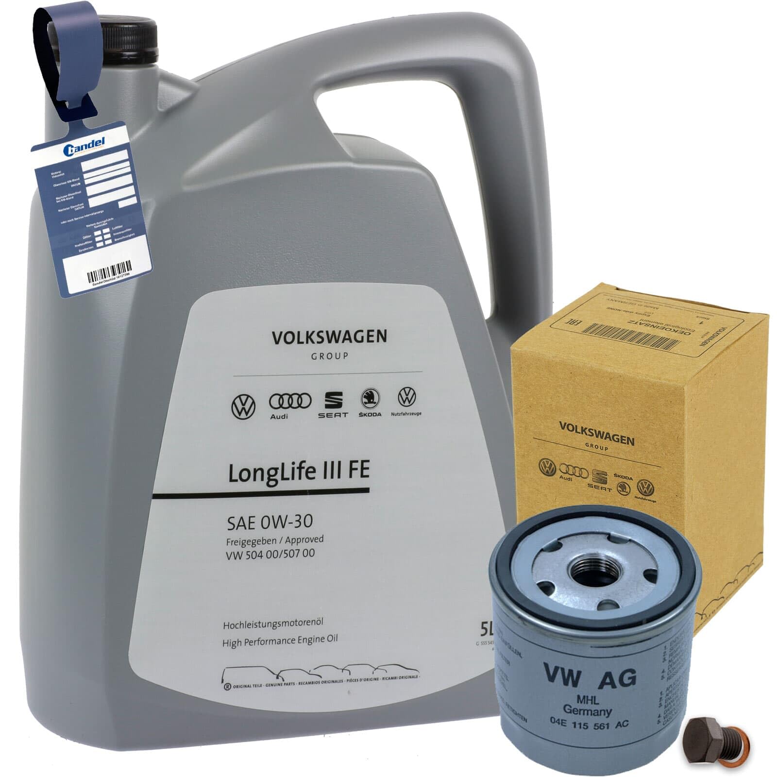 Ölfilter+0W30 Motoröl | 04E115561AC+Ölablassschraube+Ölzettel 0W30 passend für A3 8V Caddy Golf 7/8 Polo 6R Up