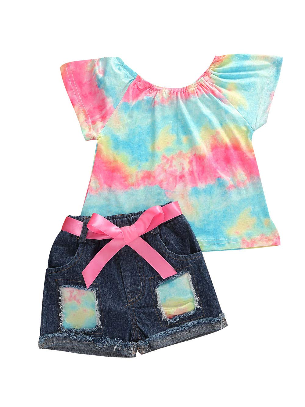 Baby Toddler Girls Floral Short Sleeve Tops T-Shirt Vest & Denim Shorts Set Kids 1T 2T 3T 4T 5T 6T Clothes Summer Outfits