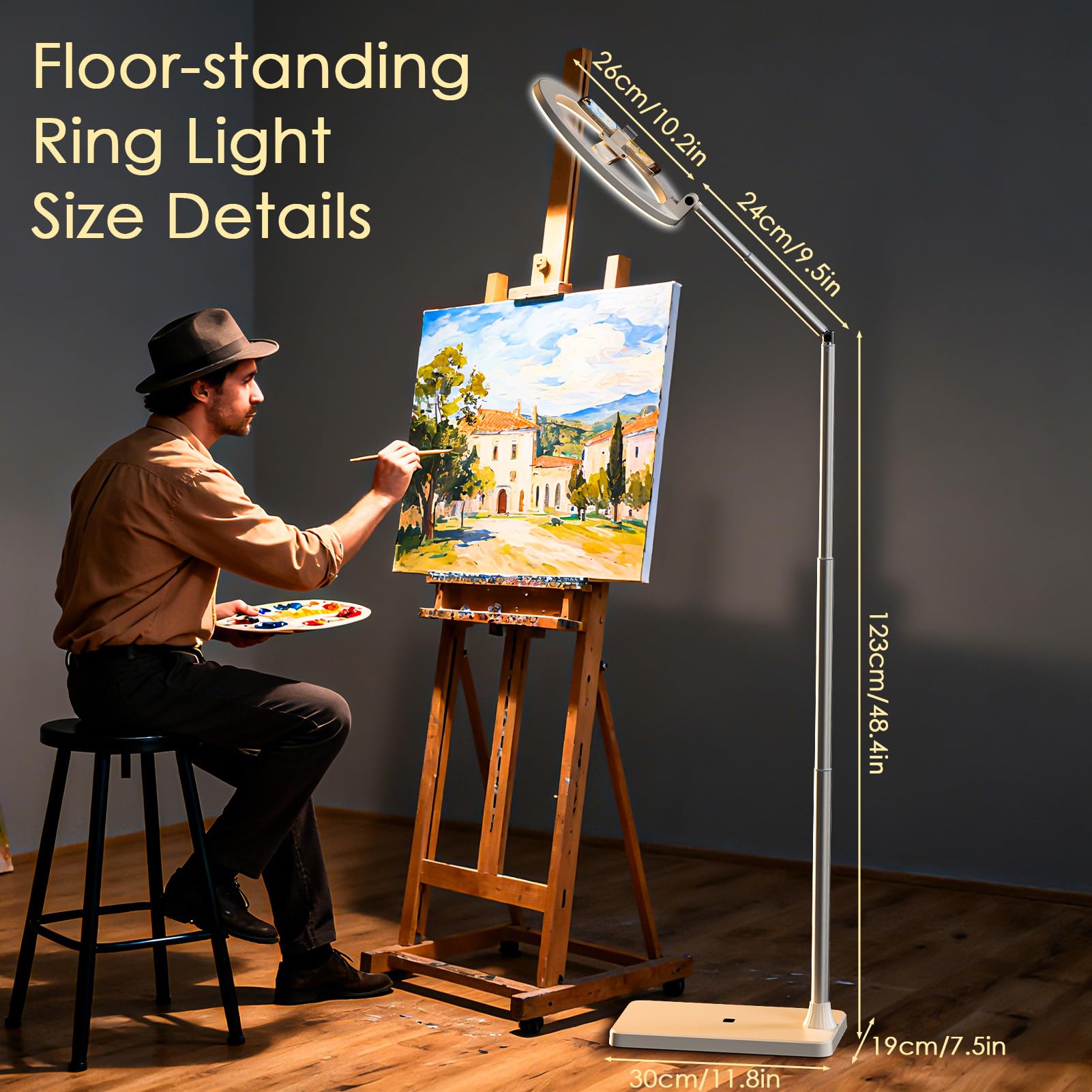 Luce ad anello da 25,4 cm con supporto, treppiede con luce per selfie dimmerabile e supporto per telefono per registrazione video, fotografia, live streaming, TikTok e YouTube