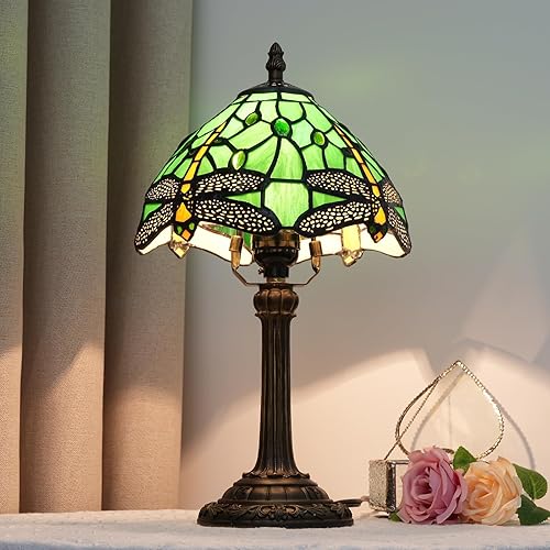 Miniatura 8 de Tiffany - Lámpara de mesa de vidrieras de 8 x 8 x 14 pulgadas, luz de lectura para escritorio, decoración junto al dormitorio, sala de estar, hogar