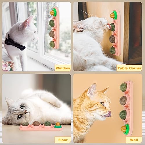 Miniatura 4 de Paquete de 4 bolas de hierba gatera, bola de hierba gatera para pared de gatos, juguetes comestibles para gatos lamen, juguetes masticables seguros