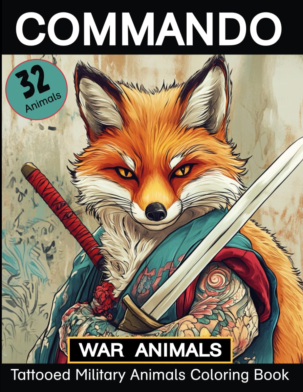 Commando. War Animals: A Funny Military Tattooed Animals Coloring Book. Relax and relieve stress with military-themed wild animals armed with unique weapons