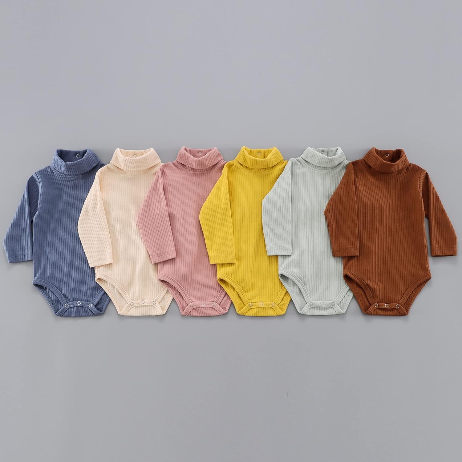 KISBINI Baby Turtleneck Bodysuit Long Sleeve Solid Ribbed Cotton Outfits for Baby Boys Girls 3-18 Months