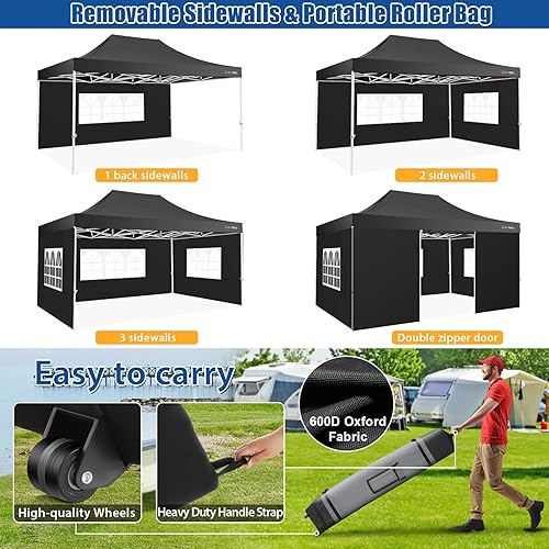 Miniatura 7 de HOTEEL Tienda de campaña desplegable de 10 x 15 para fiestas, tienda de campaña resistente de fácil instalación con 4 paredes laterales, kiosco