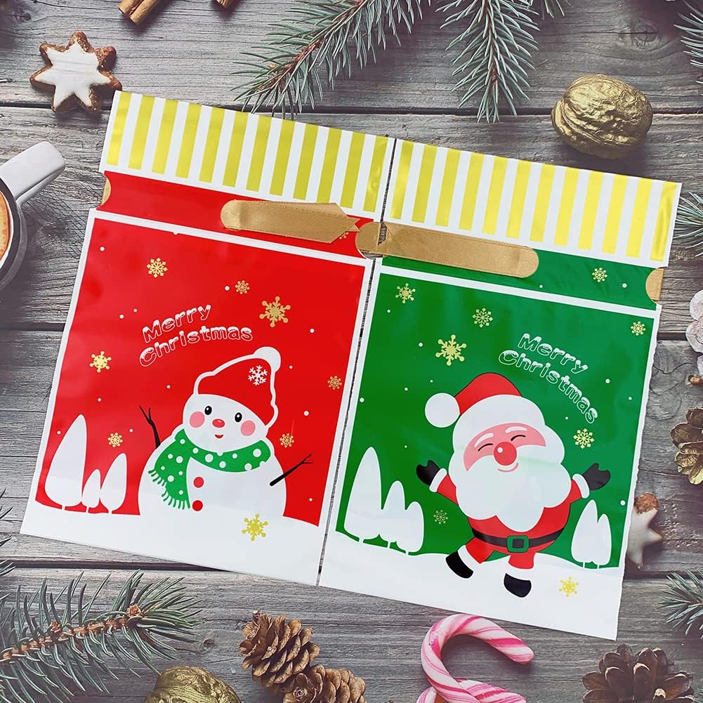 VIFOME Christmas Party Favor Bags,24pcs Santa Bags Christmas Treat Bag Santa Plastic Drawstring Bag for Candy Goodies Xmas Gift Wrapping Holiday Party Decoration - Image 6