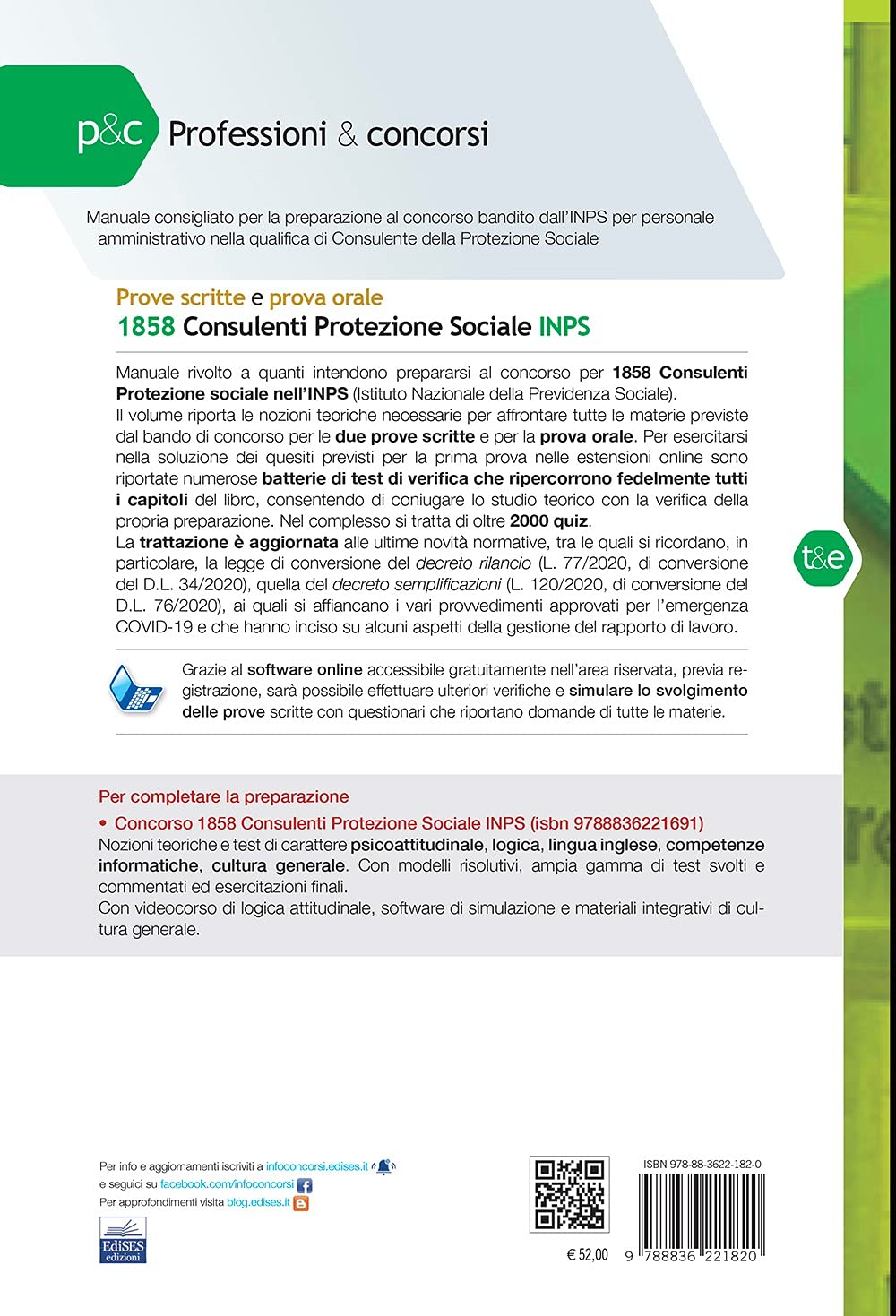 Manuale Concorso INPS 1858 Consulenti Protezione Sociale. Teoria e test per prove scritte e prova orale. Con software di simulazione
