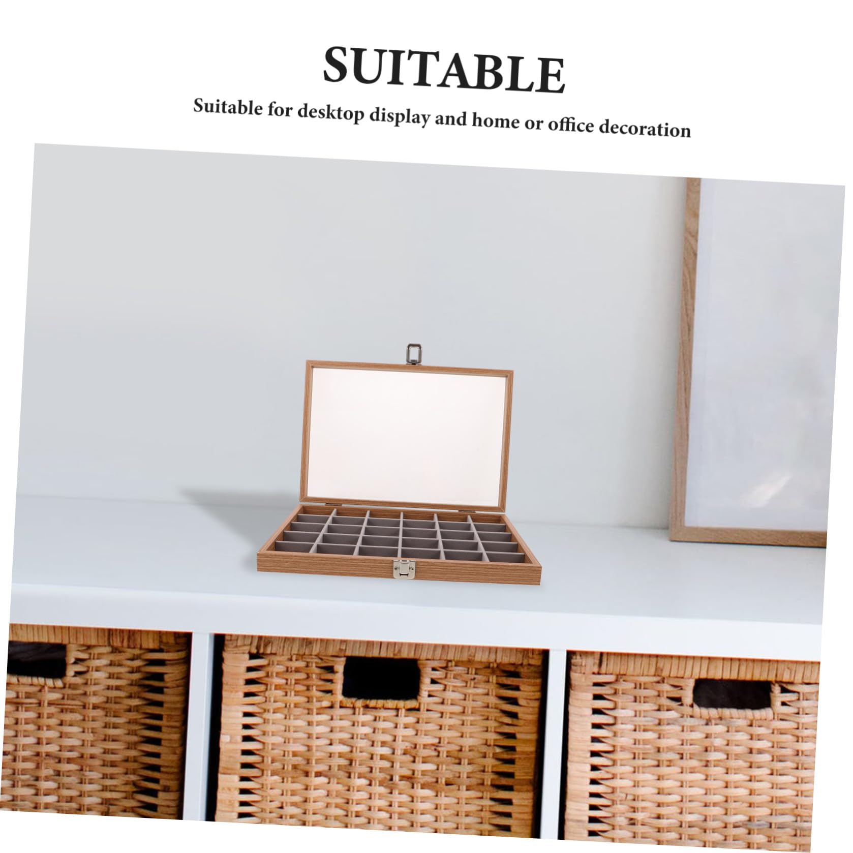PACKOVE Ausstellungsbox für Gesteine und Mineralien 30 fächer Beige mit Transparentem Deckel Leicht und Tragbar Unterteilte Aufbewahrungsbox für Steinsammler Mineralienausstellungen