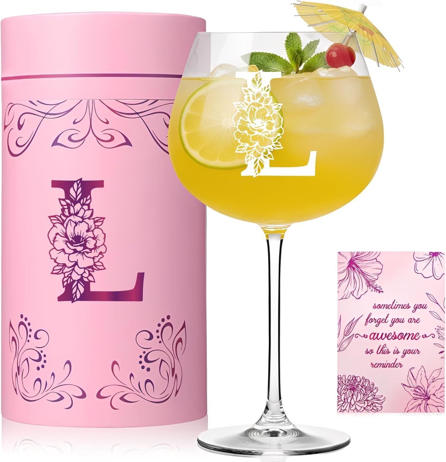 Physkoa Personalized Initial Wine Glass for Women - 20 oz Stemmed Monogrammed Glass, Customized Engraved Gift for Mom, Wife, Friend, Her - Birthday, Mother’s Day, Wine Lover Gift