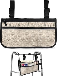 Vintage Baroque Wheelchair Side Bag Walker Bag, Abstract Art European Floral Pattern Wheelchair Accessories Armrest Pouch, Organizer Storage Bag for Walkers, Rollators, Scooters, 7.3'x13'