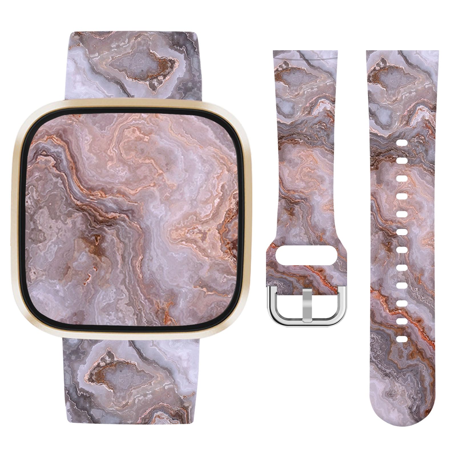 Vozehui Marble Silicone Straps for Fitbit Versa 4 3 Sense Sense 2, Soft, Unique Printing Technology, Comfortable to Wear, Waterproof and Durable Replacement Band for Men Women