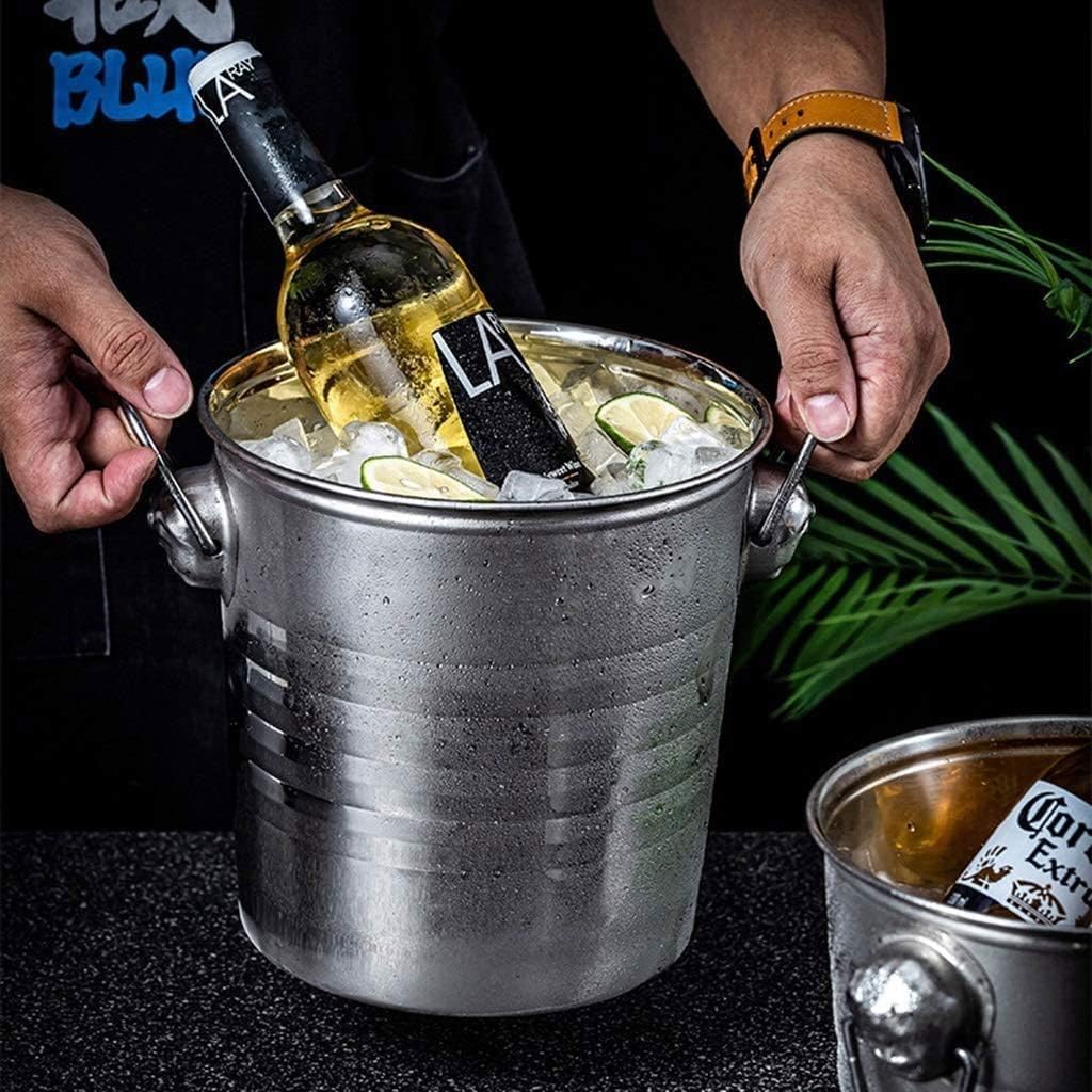 Cubitera Botella Vino Cubo de Hielo de Acero Inoxidable, Cubo de Acero Aislado, Cubo para champán, Asas de Transporte, Enfriador de Vino y Cerveza para refrigeradores de Fiestas