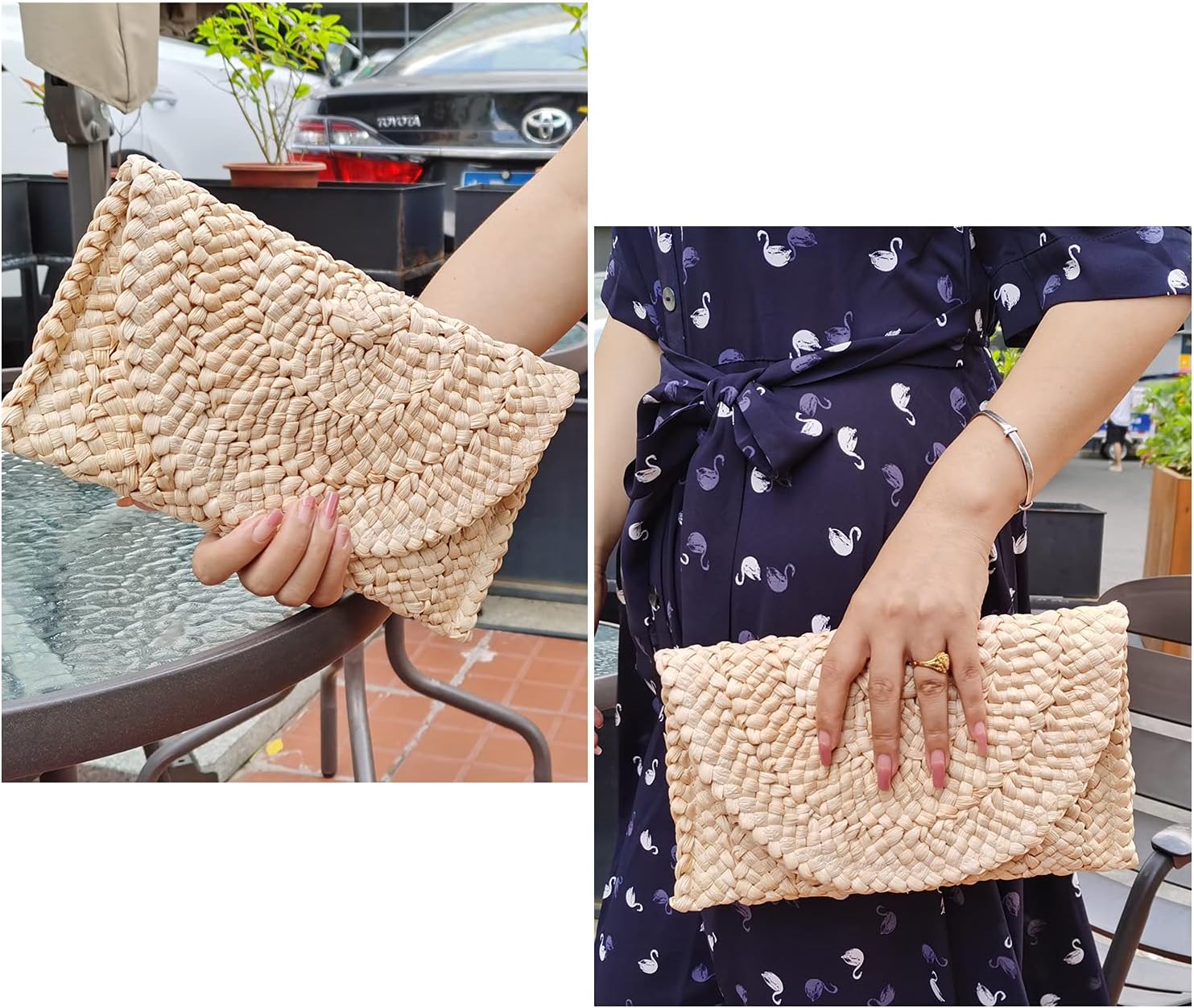 KUANG! Womens Straw Clutch Purse Handbag Shoulder Clutch Envelope Wallet Beach Straw Purse for Ladies - Image 7