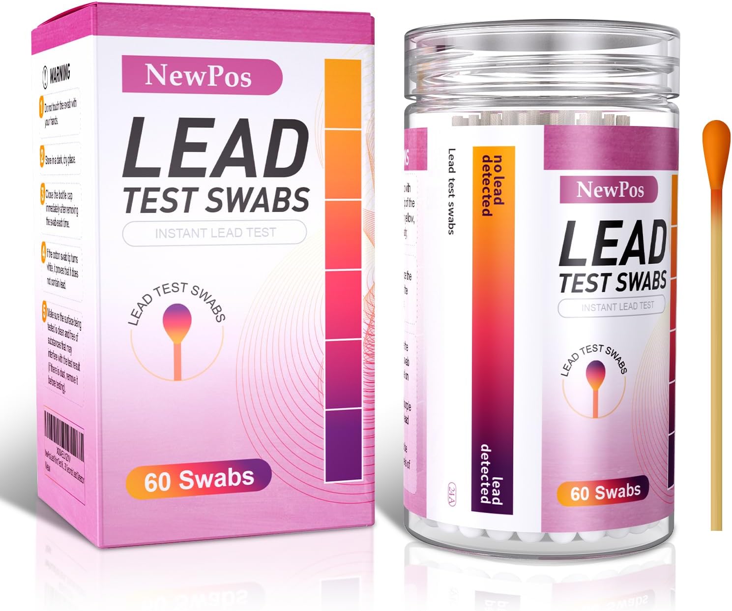NewPos リードペイントテストキット:60綿棒 正確に配合された鉛テストキット 家庭での食器用テストカップ セラミックス玩具とすべての表面 - 30秒の鉛検出器で結果
