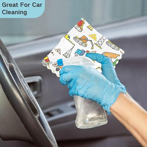 Miniatura 7 de linqin Cool Construction Excavator Crane Bulldozer 6 Pack Quick Dry Microfiber Kitchen Dish Towels Decor Cotton Car Cleaning Cloth Reusable for