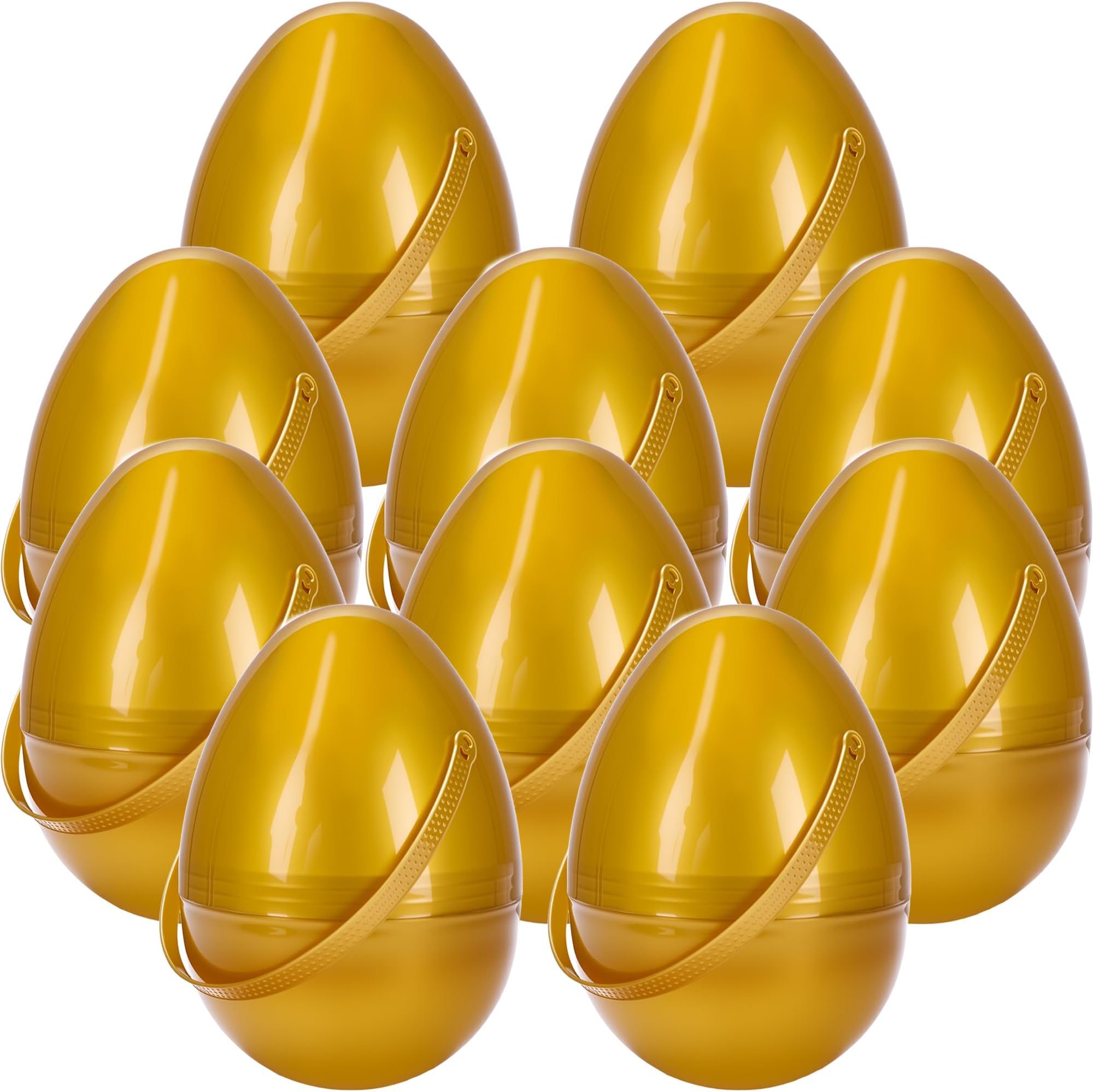 10 Pcs 8 Inch 10 Inch Jumbo Clear Easter Egg with Handles Large Transparent Easter Eggs Empty DIY Plastic Egg Fillable for Easter Basket Goodies (Gold（ 8 Inch ）)
