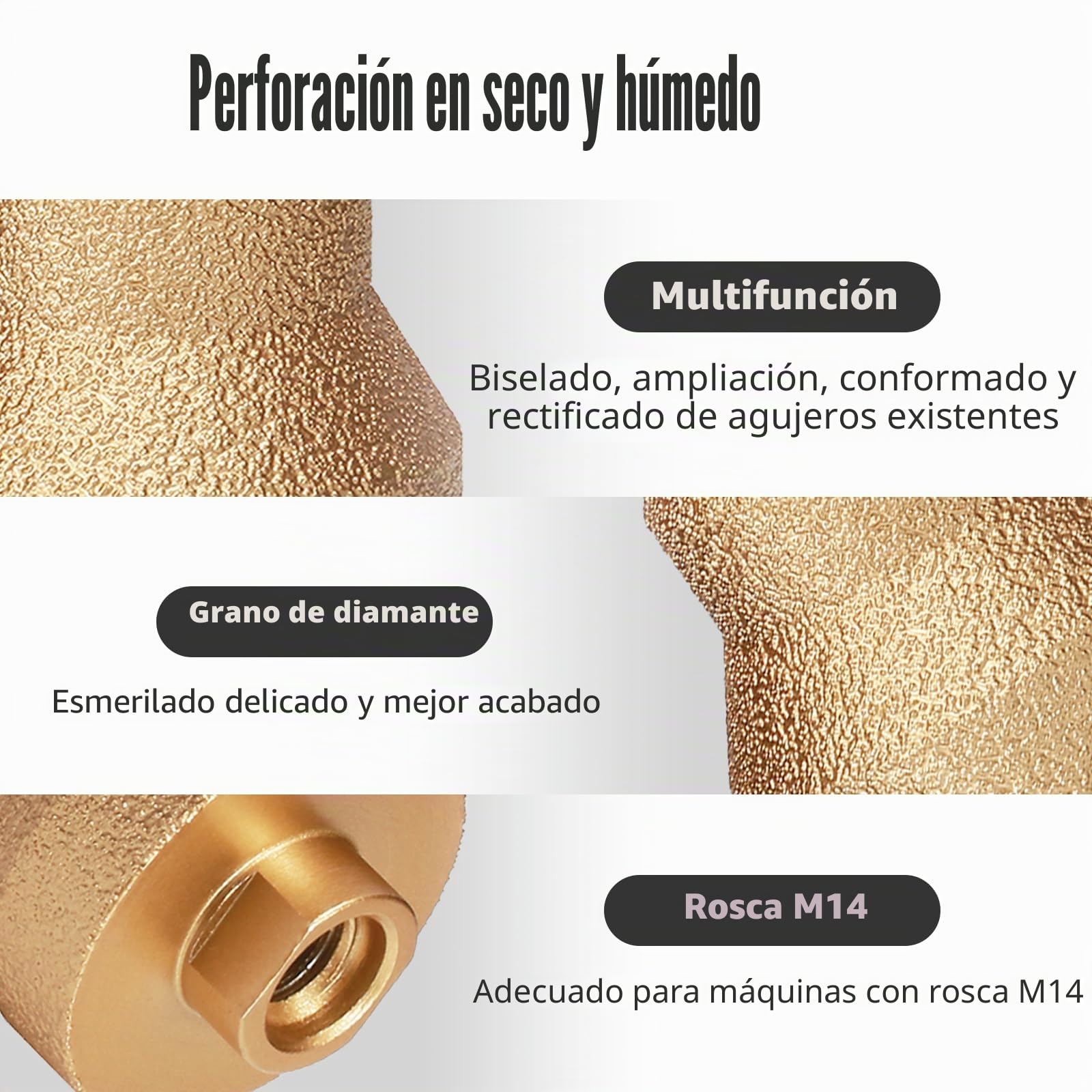 Broca de diamante escalonada, broca de fase, 20-35-50mm M14 rosca, broca para azulejos para amoladora angular, sierra perforadora para agrandar, recortar, dar forma a agujeros para mármol