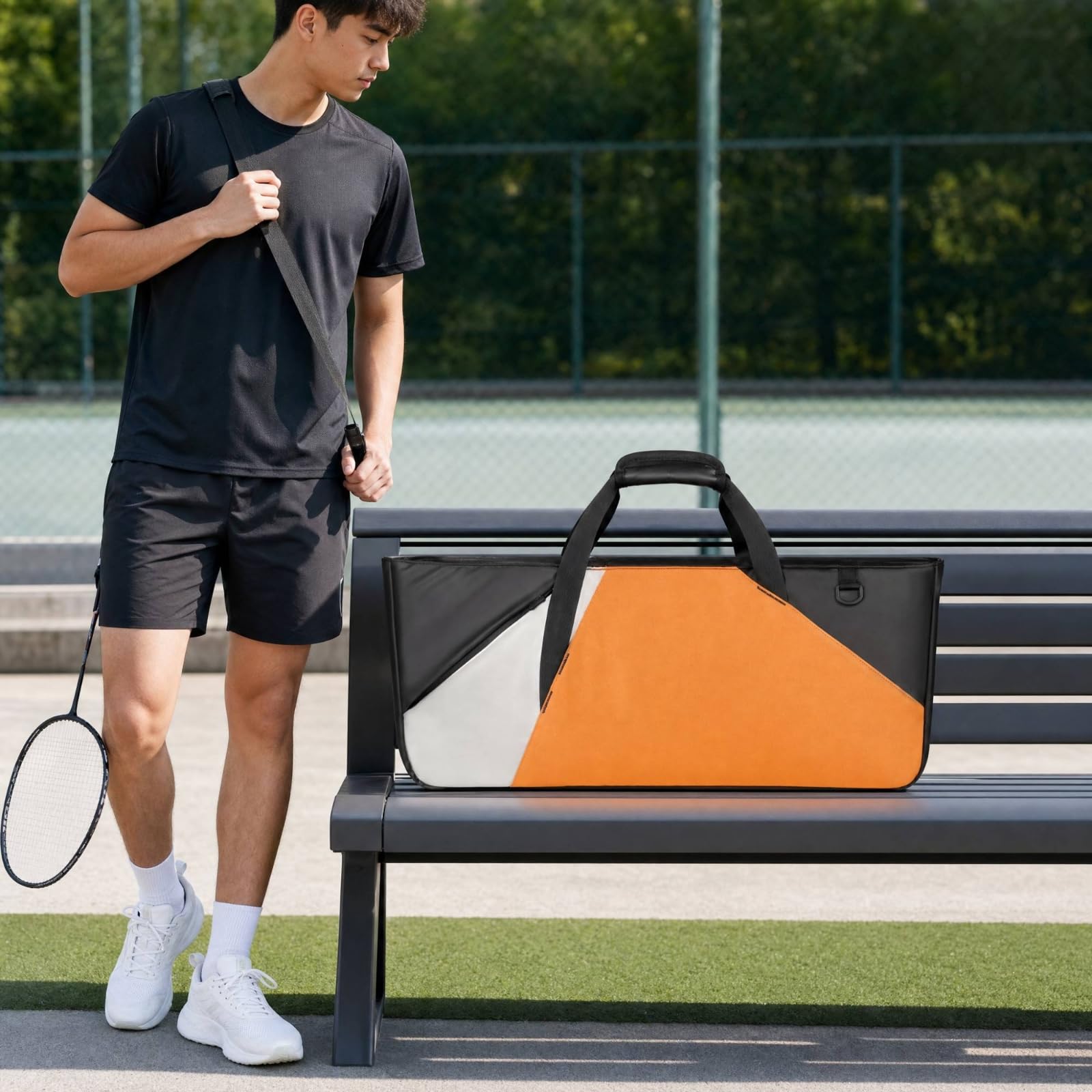 Borsa con Tracolla Rimovibile Pratica , Nero , Nero Con Inserto Bianco