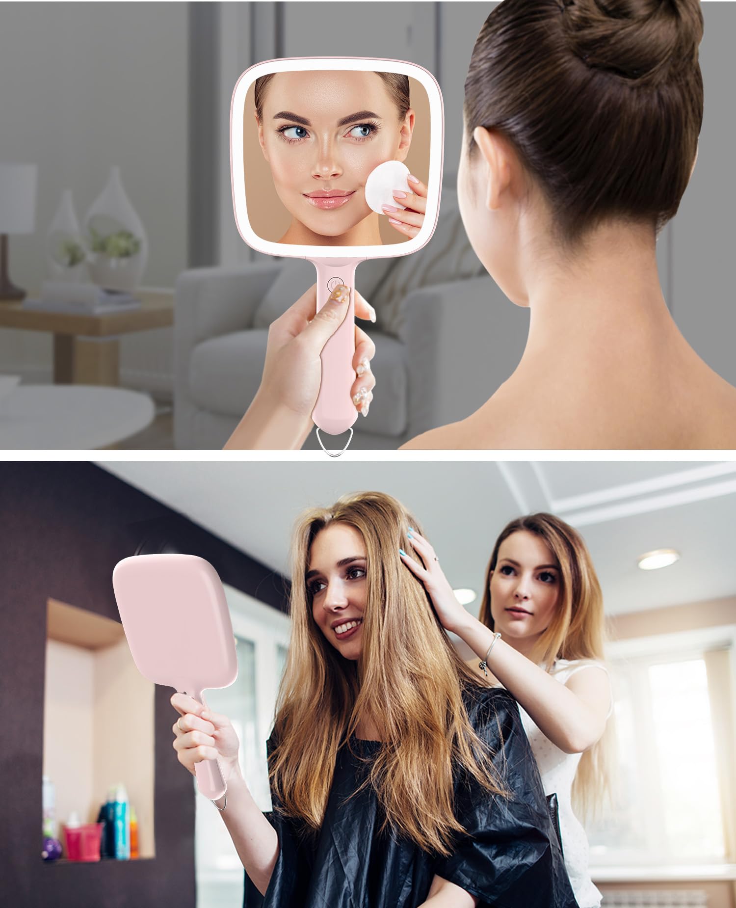Famihomii LED Handheld Mirror with 3 Dimmable Light Modes