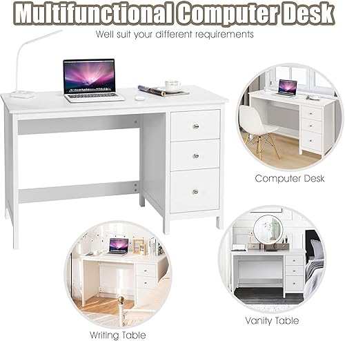Miniatura 7 de GLOBALWAY Escritorio para computadora de 48 pulgadas, mesa de estudio de escritura moderna con 3 cajones, escritorio multifuncional para oficina en