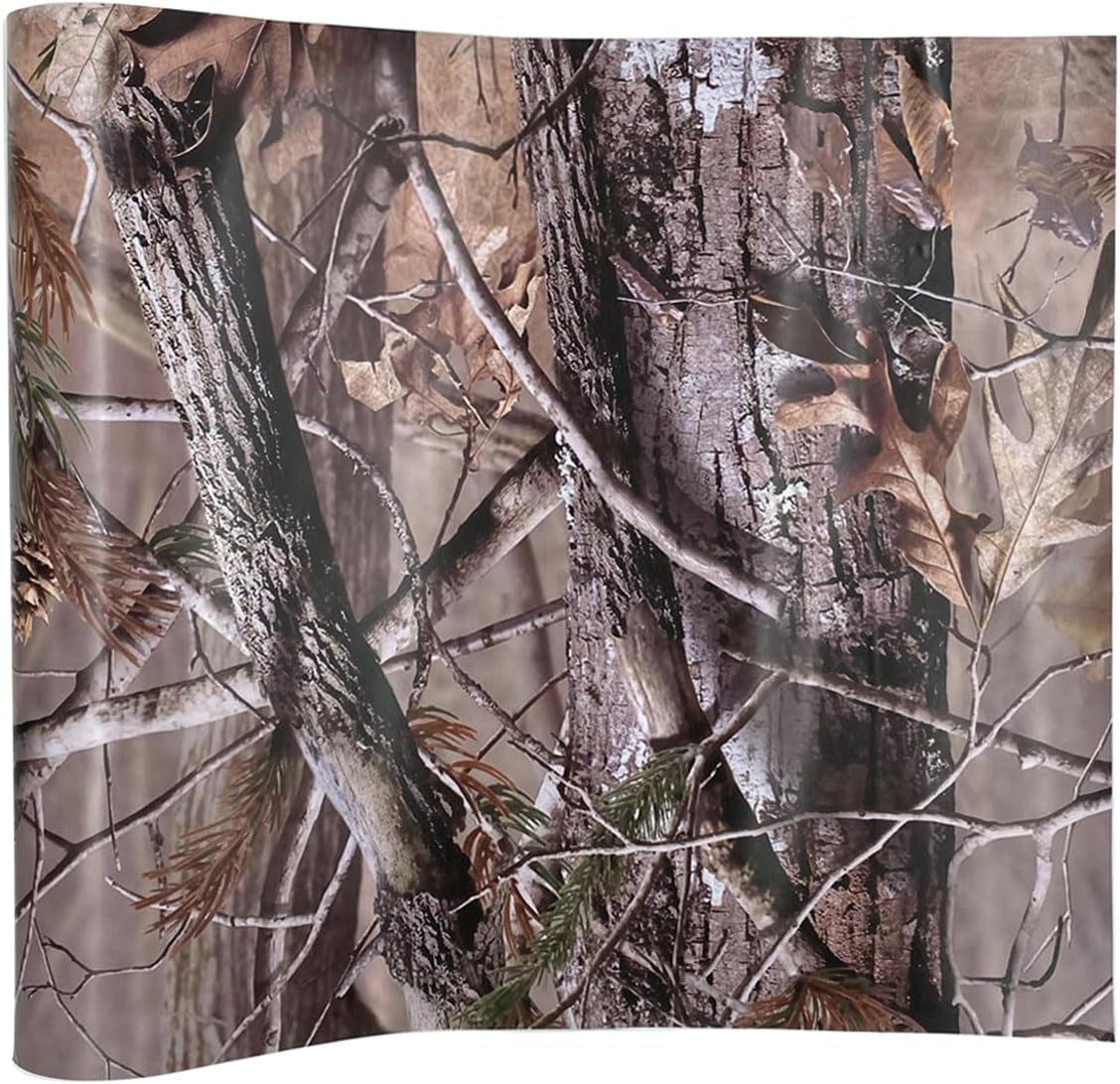 Camouflage Vinyl Wrap Roll 19.68 Inch x 118.11 Inch Woodland Self-Adhesive Waterproof PVC Car Sticker for Interior and Exterior Decal