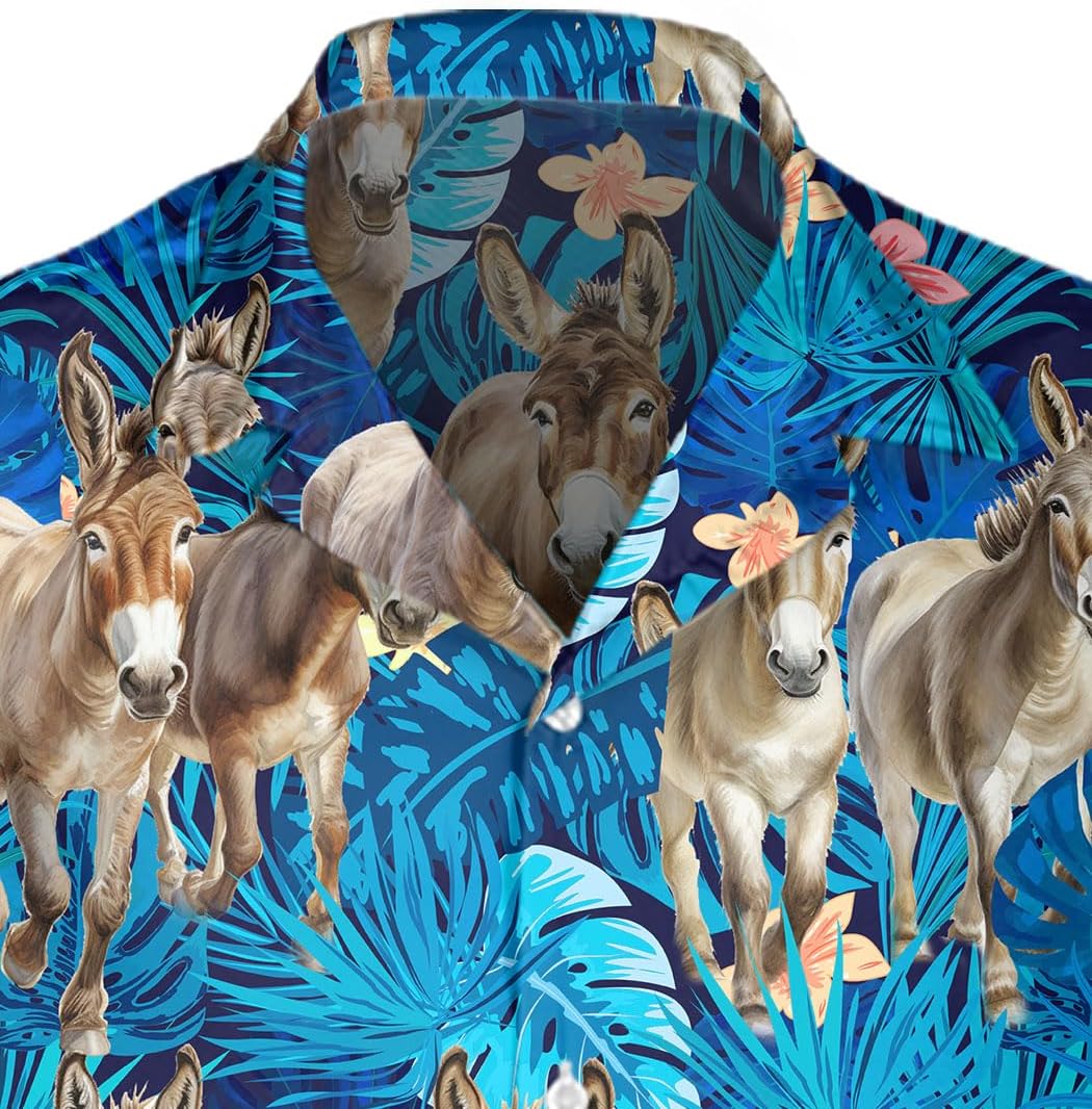 Donkeys Hawaiian Shirt for Men Funny - Hawaiian Shirts Short Sleeve - Mens Button Down Shirt Gifts for Animal Lovers