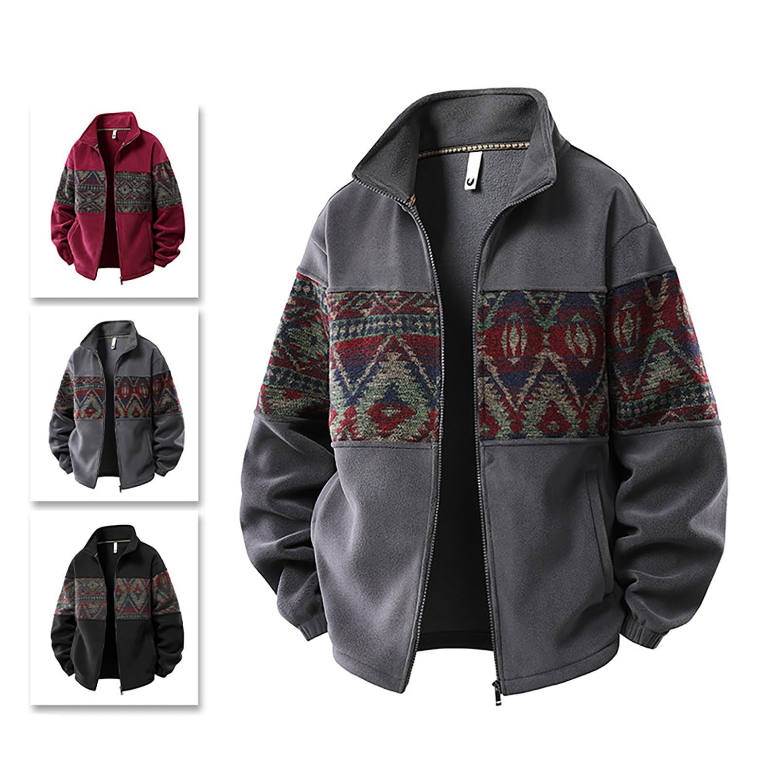 Veste polaire pour homme - Col montant - Veste d'extérieur épaisse en peluche - Veste demi-saison - Fermeture éclair intégrale - Veste thermique avec doublure en polaire - Veste d'hiver ample