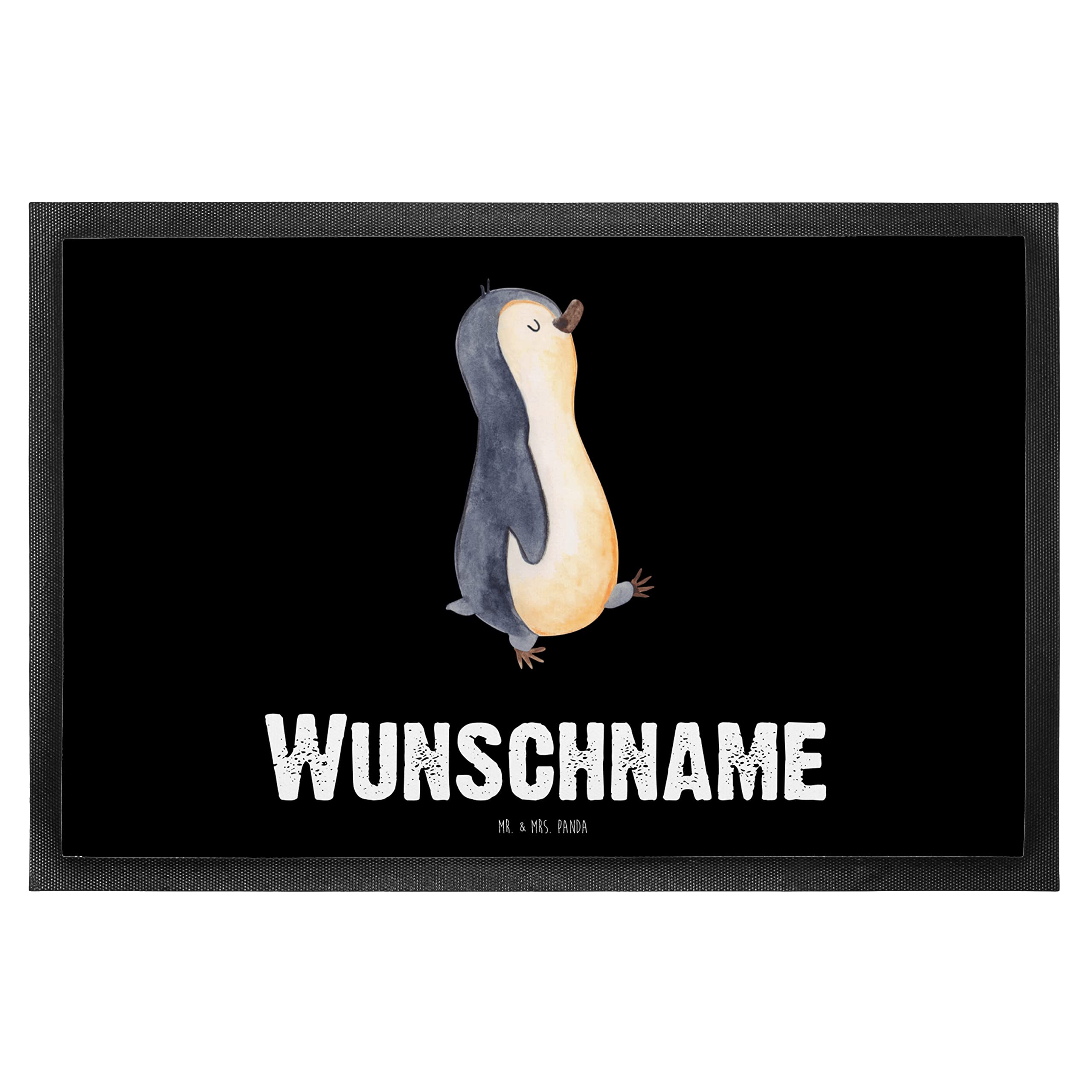 Mr. & Mrs. Panda Fussmatte personalisiert Pinguin marschieren 40 x 60 cm - Personalisierte Geschenke, Schwester, Fußmatte personalisierbar, mit Namen, Pinguine, Unausgeschlafen, Aufstehen, Abtreter