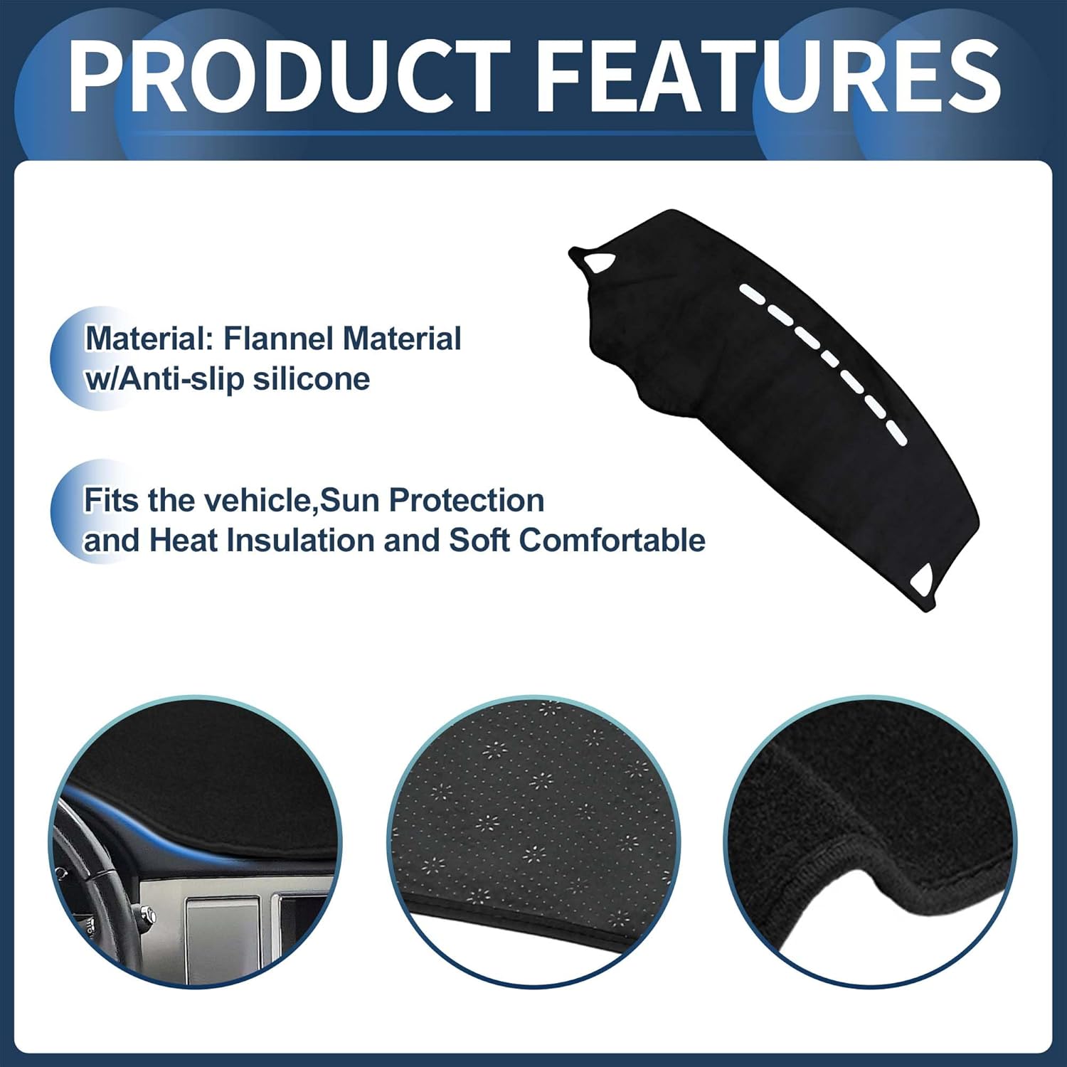 Dash Cover, Center Console Non-Slip Dashboard Carpet Mat for Mitsubishi Lancer EX 2008-2017 Flannel Black,1Pc