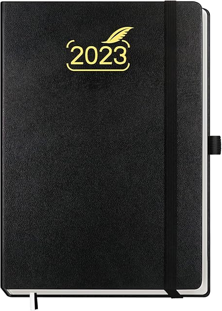 2023 Diary by BEZEND, A5 Planner Week to View 21 x 14.8 cm, Daily Weekly and Monthly Calendar with Pen Holder,FSC Certified 80GSM Paper, Flexible Hard Cover - Black