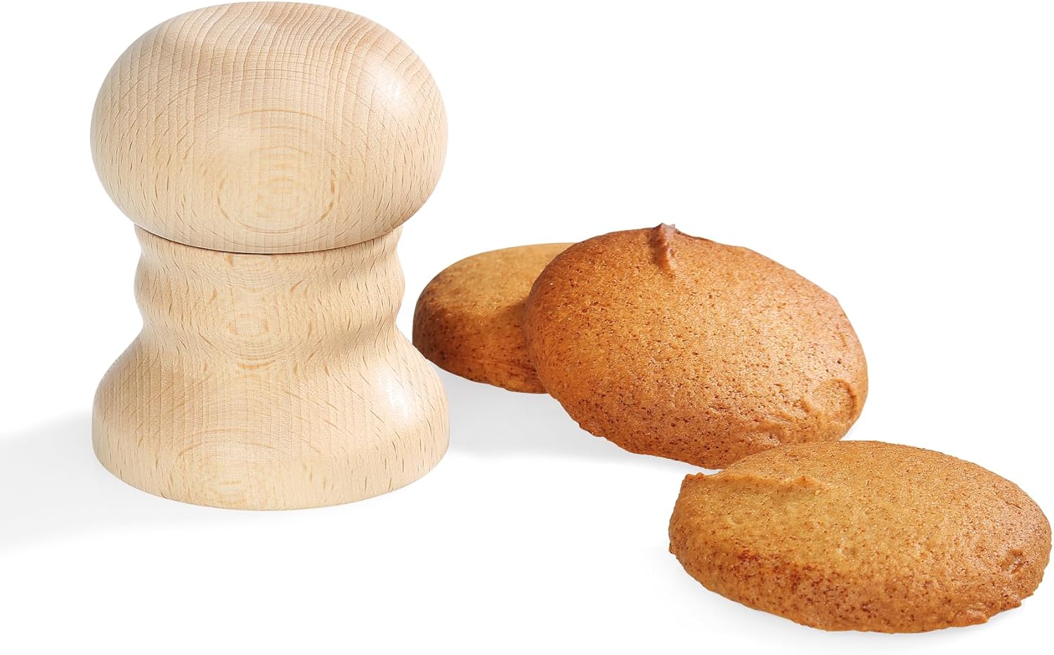 KÜCHENPROFI Bake, gingerbread shaper, made of beech wood, diameter 7 cm, gingerbread and pastry mill for hobby bakers and confectioners, easy release of dough, round cookie cutter