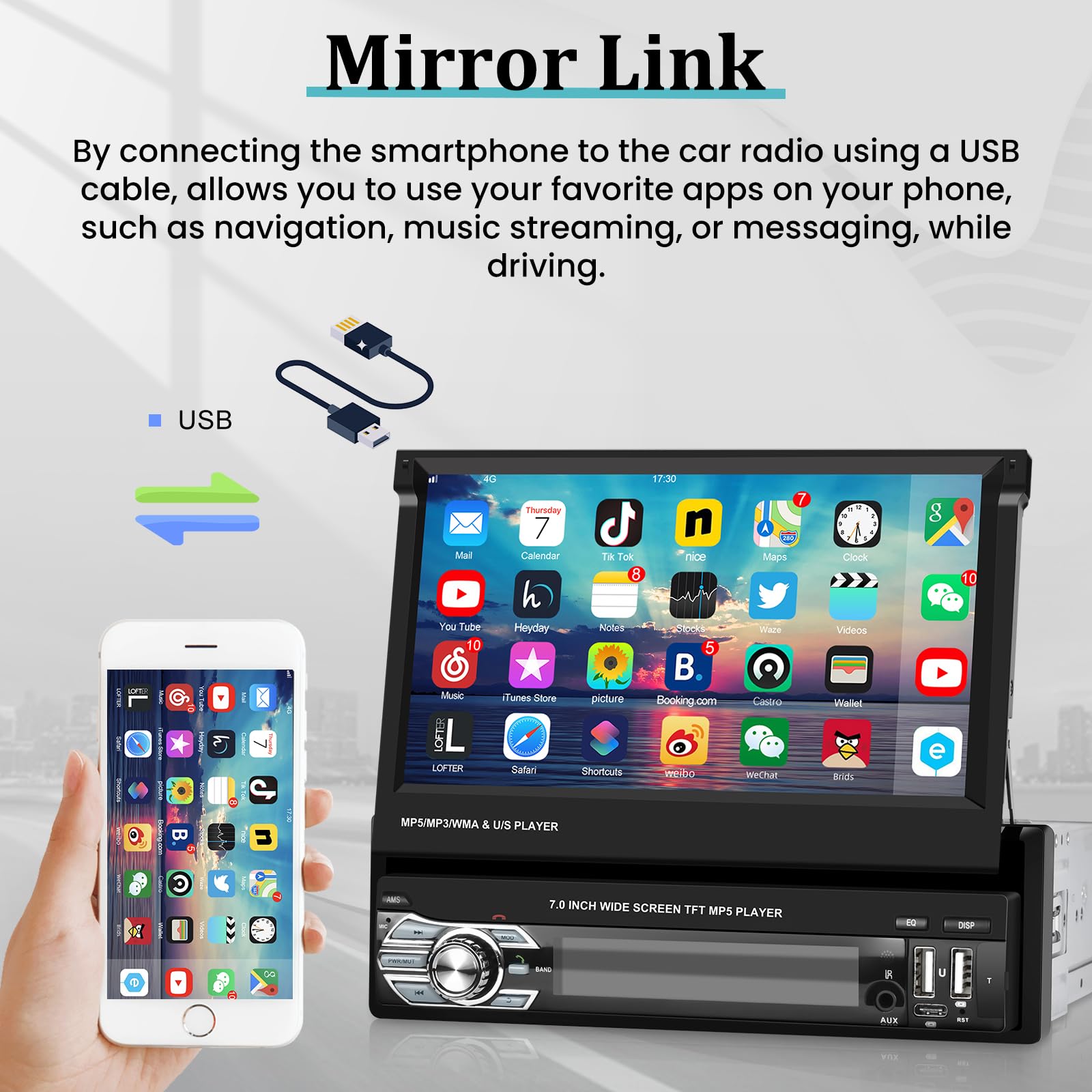 NHOPEEW 1 Din 5.1'' autoradio met draadloze Carplay en Android - 5.1 inch schermradio - Mirror Link stuurbediening FM BT 7 kleuren achtergrondverlichting Microfoon & Bankup camera NHOPEEW 1 Din 5.1'' autoradio met draadloze Carplay en Android - 5.1 inch schermradio - Mirror Link stuurbediening FM BT 7 kleuren achtergrondverlichting Microfoon & Bankup camera