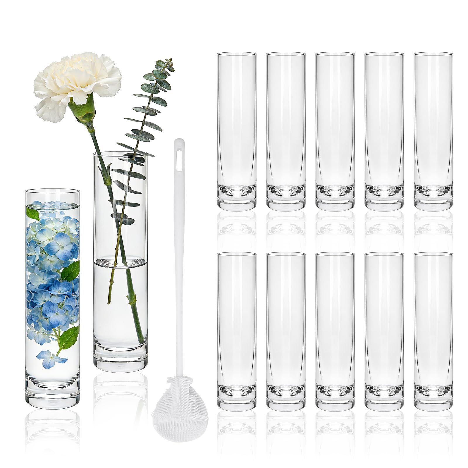 Photo 1 of Brajttt 7.48 inch Tall Vases for Flowers,12PCS Glass Cylinder Vase, Single Rose Bud Vase for Event Decor,Bud Vases in Bulk for Wedding Centerpieces,Home Aesthetic Desk Decor, Party Decorations