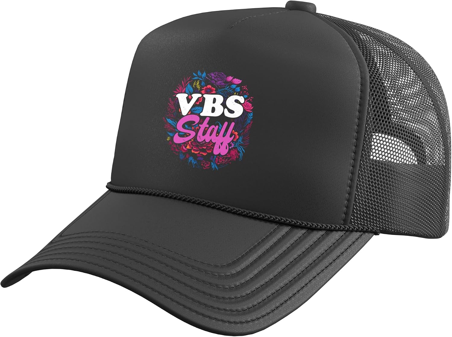 VBS Staff - Colorful Floral Vacation Bible School Lover Trucker Hat with Adjustable Mesh Back