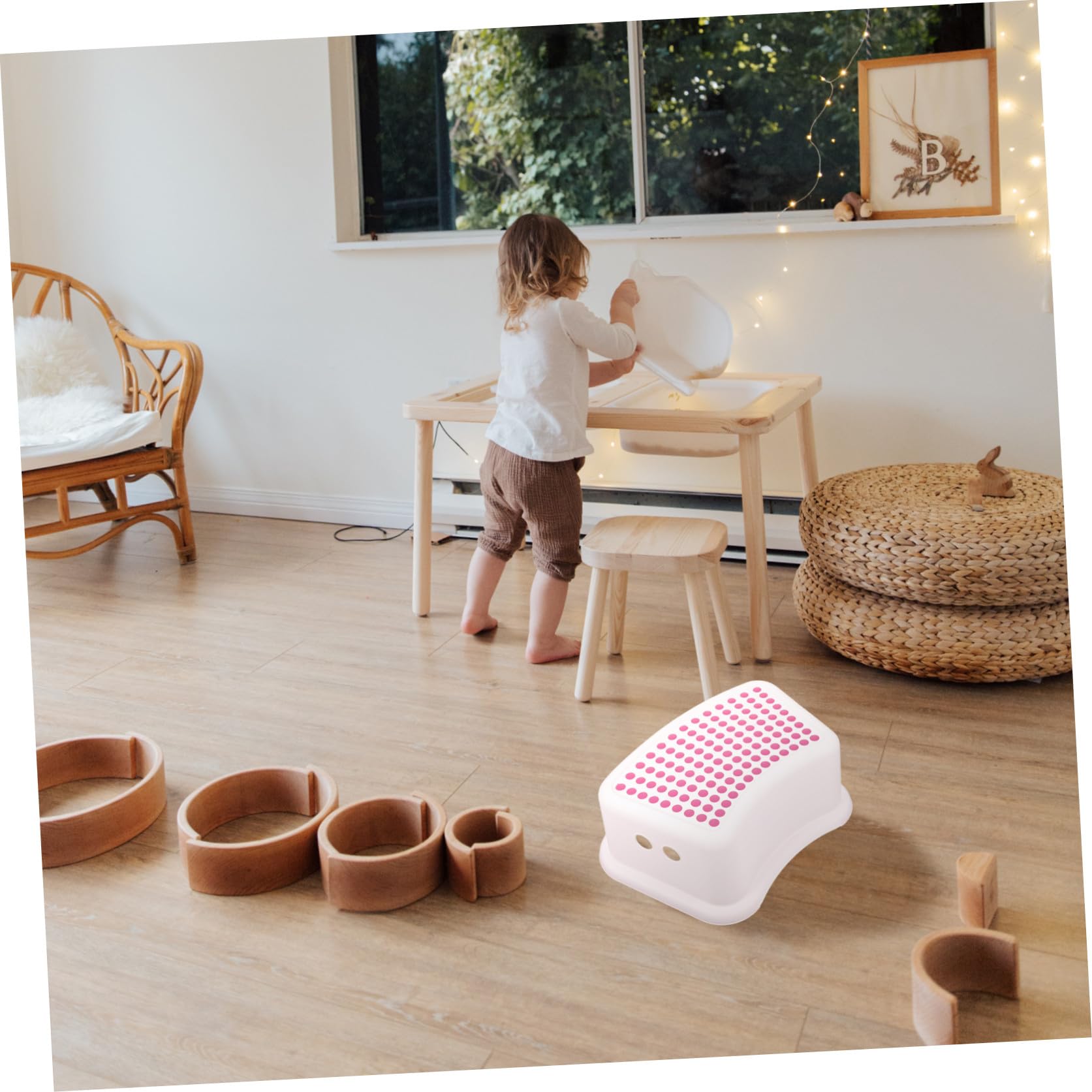 SHOWERORO Antideslizante de Plástico para Aumento de para Lavado de Manos Diseño Apilable y Seguro para Baño y Color Rosa