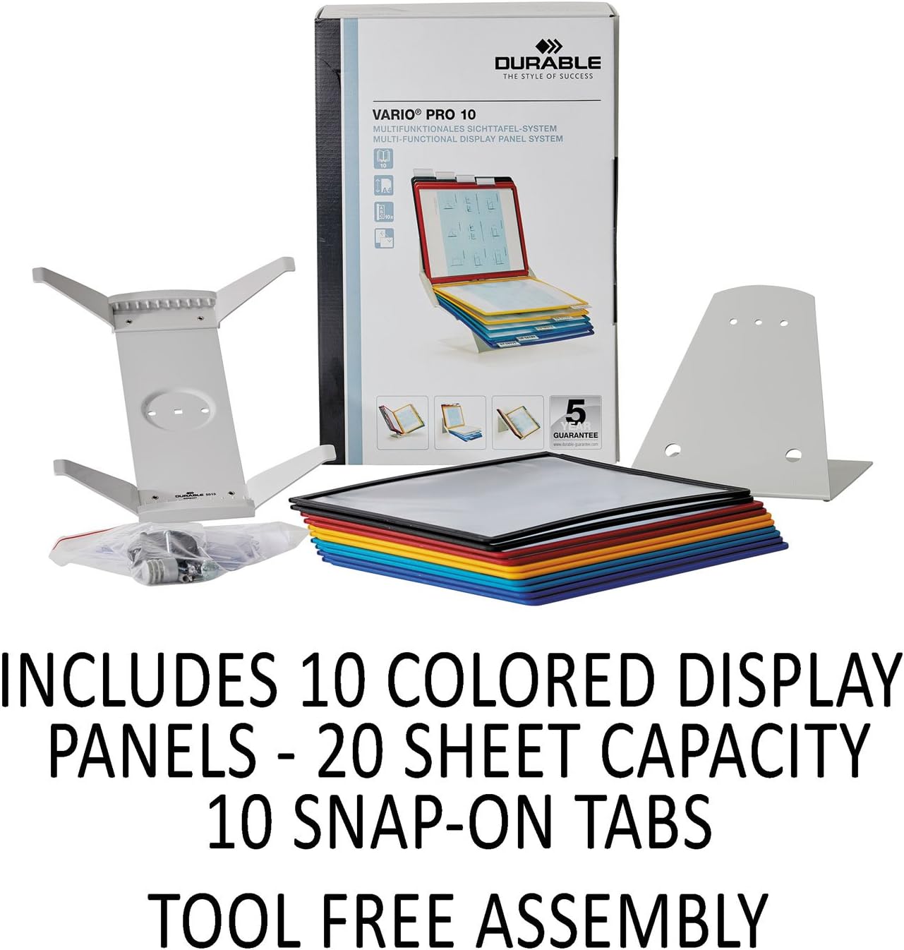 Durable VARIO Display Panel Desk Unit - 10 Panels and Tabs in Assorted Colors - Perfect for Storing and Displaying Letter Size Documents