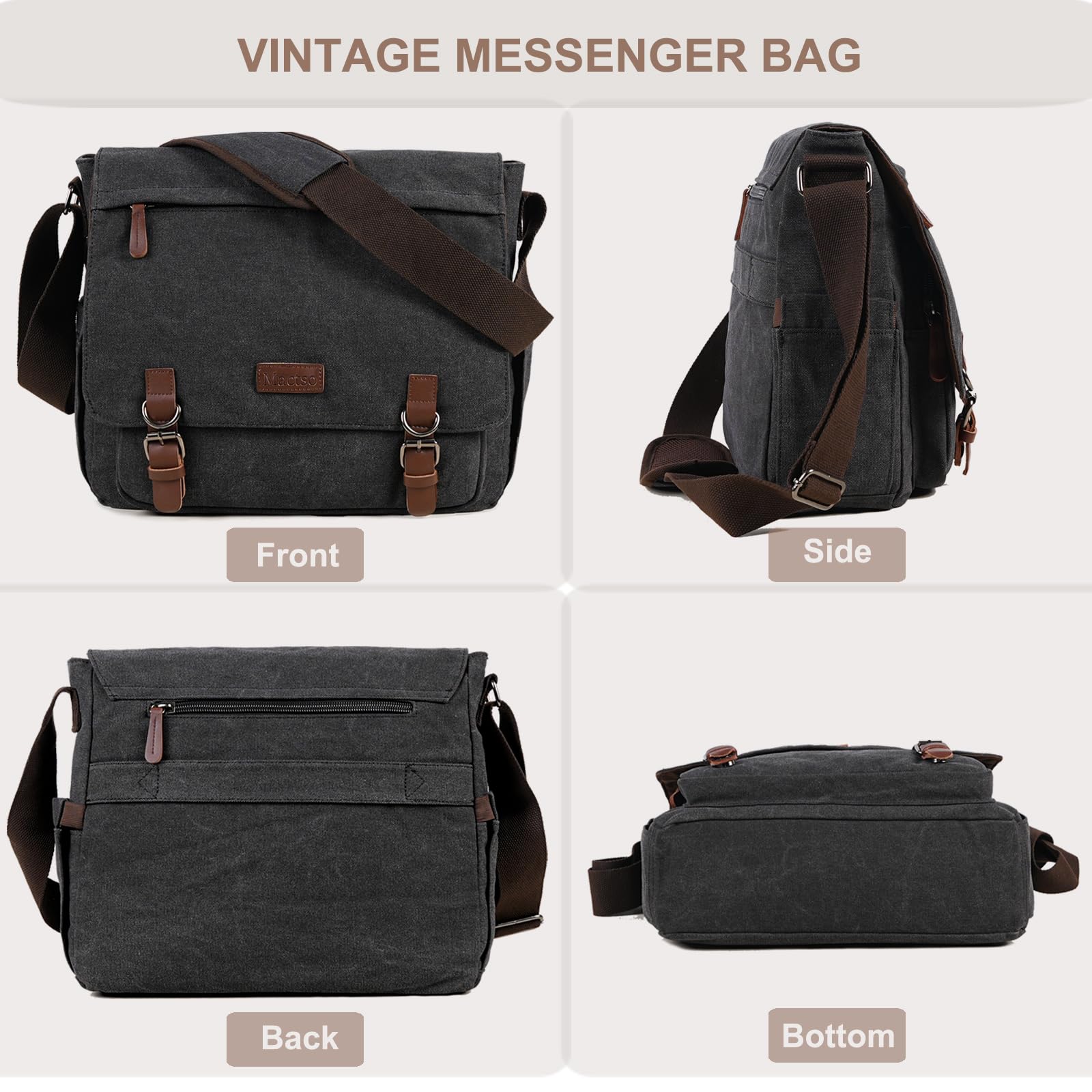 Canvas Messenger Bag for Men Women,Travel Satchel Shoulder bag 15.6 Inch Laptop Bag briefcase Business