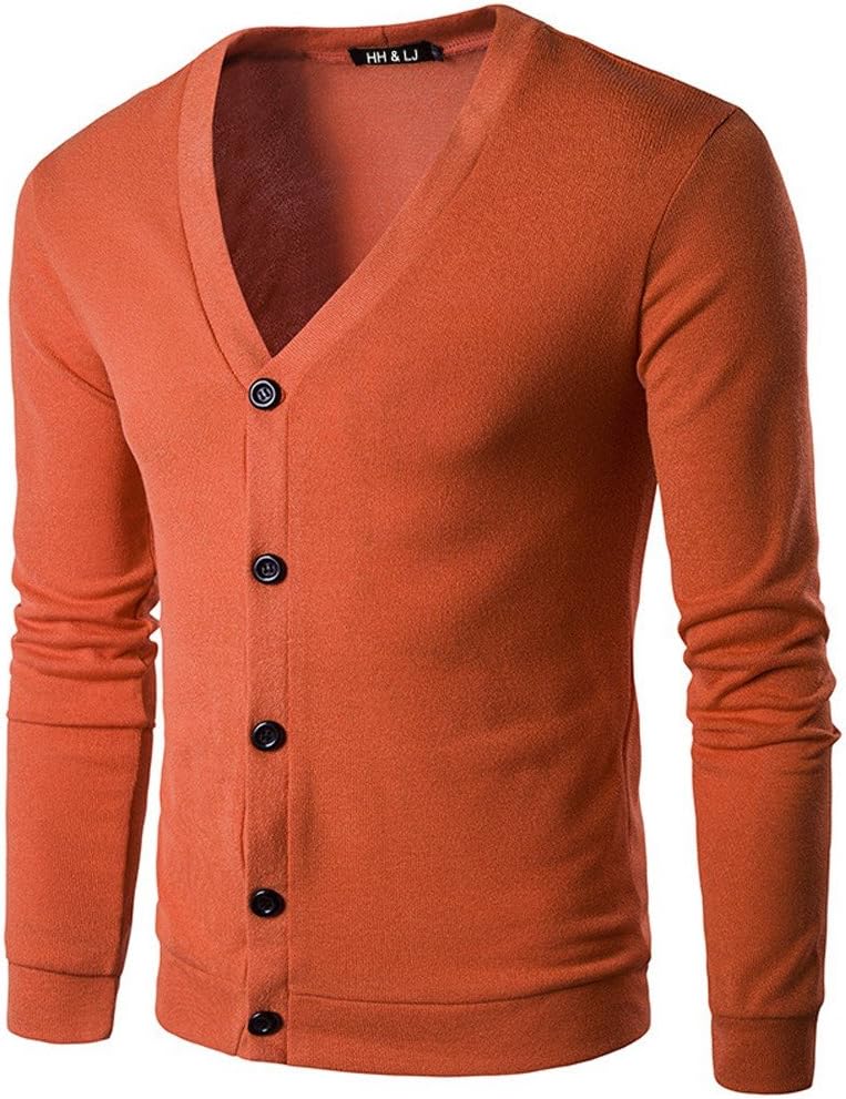 Mens Casual Slim Fit Basic Designed Long Sleeve V-Neck Front Button Knitted Cardigan Coat Sweater