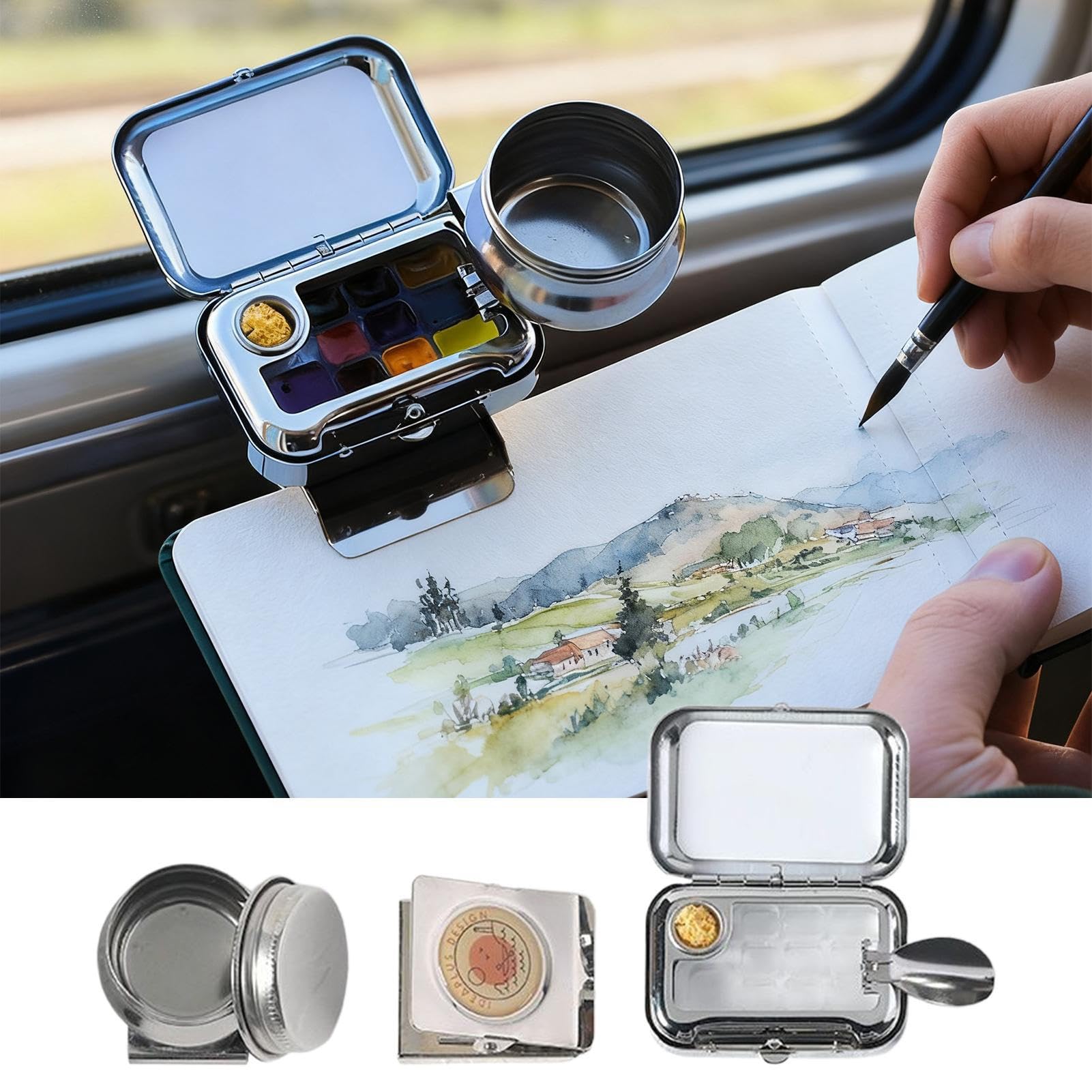 Palette d'aquarelle de avec plateau vide à 10 compartiments avec clip magnétique
