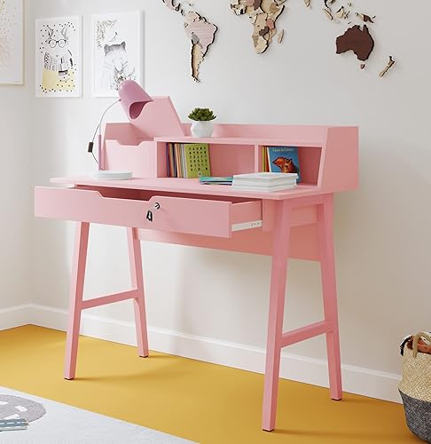 Crafts and Comfort - Escritorio Pequeño Roma de Diseño Moderno para Dormitorio, Escritorio de Escritura Rosa de 40 Pulgadas con Estante Superior y