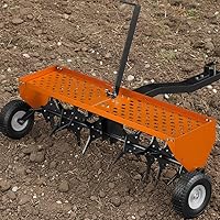 Garvee 48-Inch Tow-Behind Plug Aerator with 32 Steel Tines, 330lb Weight Tray & Pneumatic Tires for Lawns, Farms (Orange)