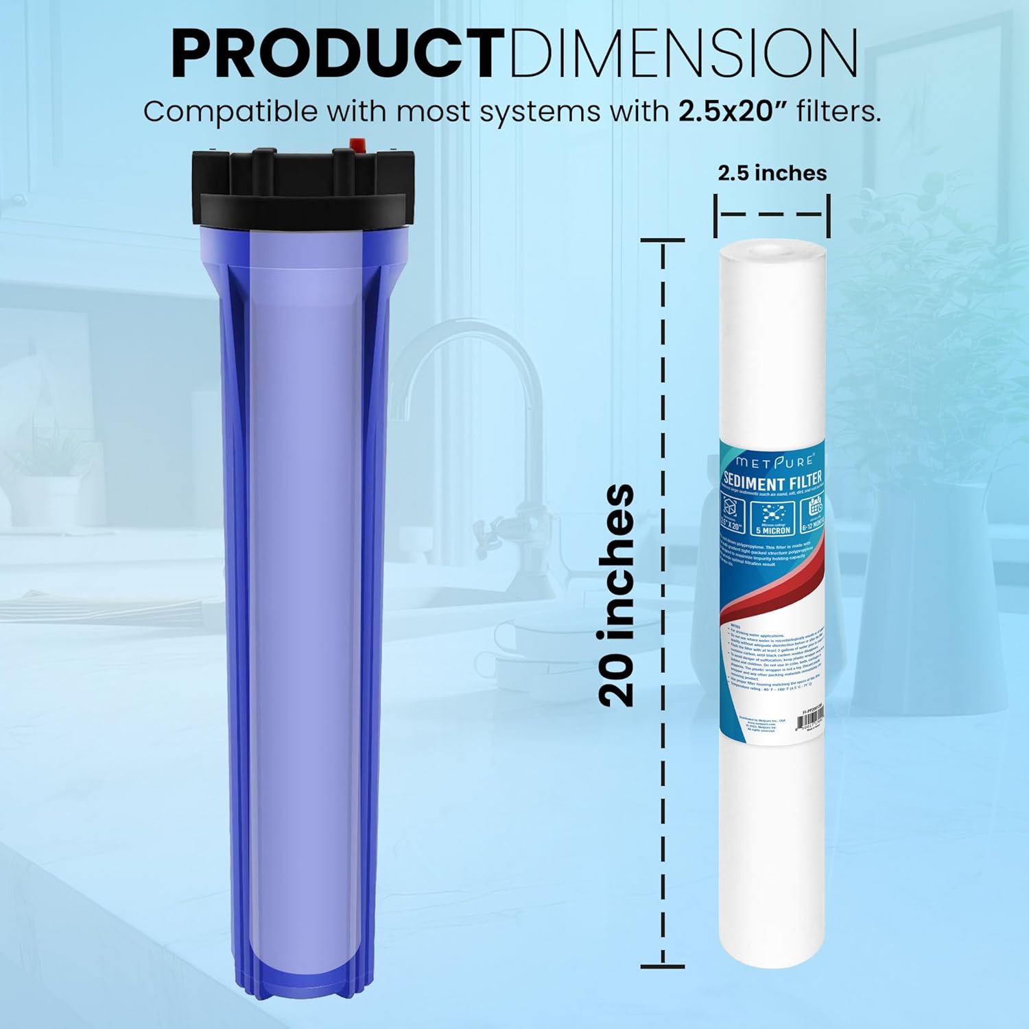 Metpure 5 Micron Sediment Water Filter Replacement Polypropylene Cartridge 20" x 2.5" for Whole House Filter System - PP - 4 Pack