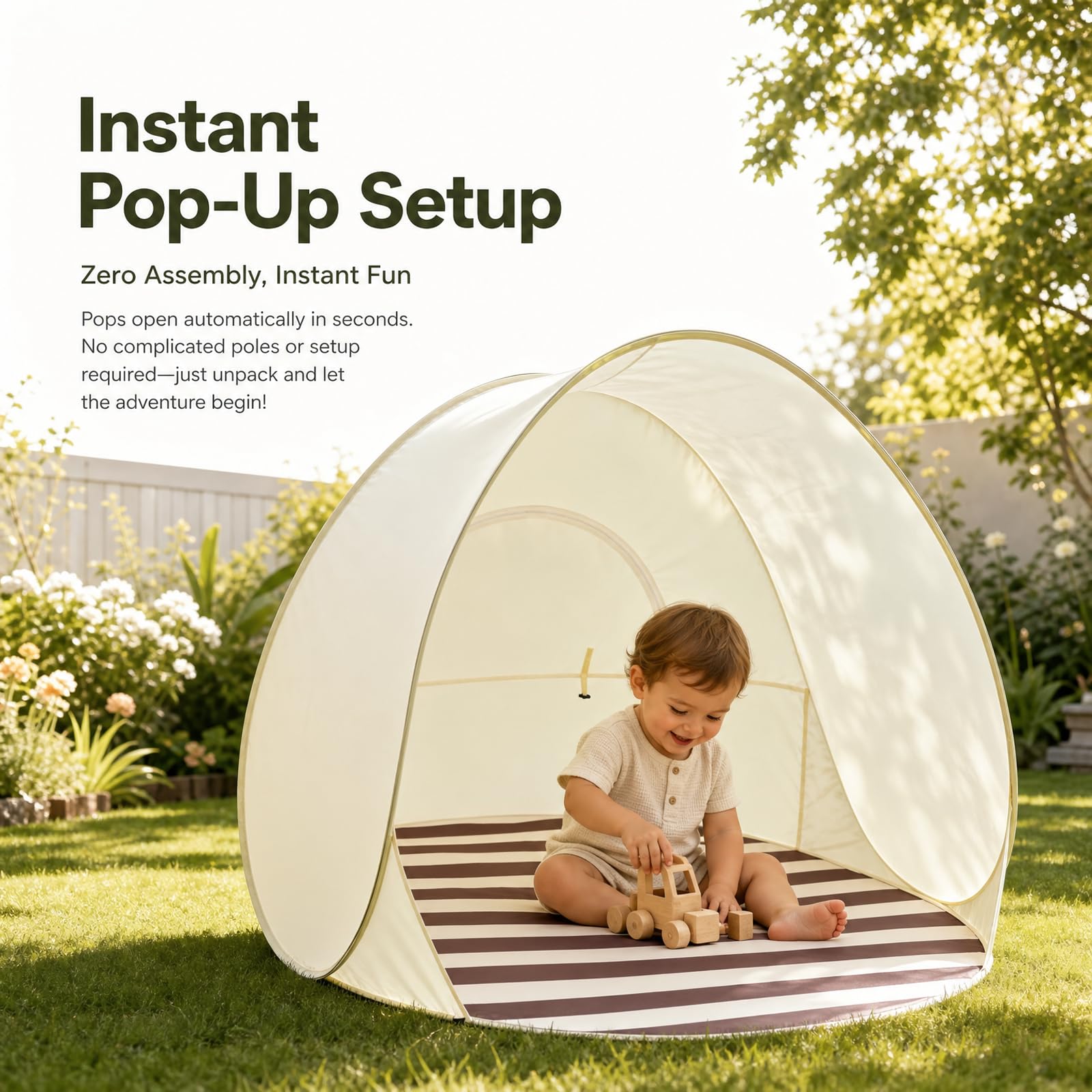 Tente de Plage Anti UV pour Bébé, Tente de Plage Pop Up pour 3-4 Personnes, Tente Coupe Vent de Plage, Pare Soleil Ventilé et Portable pour l'extérieur Beige,120CM/47IN