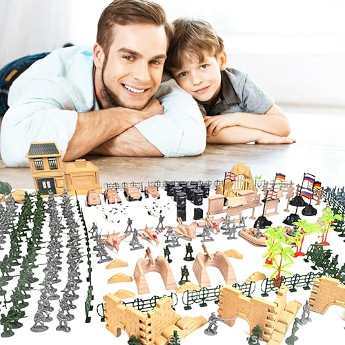 Miniatura 3 de 350 piezas de juguetes de plástico soldado del ejército para hombres, figuras de acción militar con mini tanque, avión antiaéreo, figuras de soldado