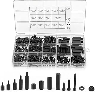 365PCS M2.5 Black Male Female Nylon Hex Spacer Standoff Screw Nut Set Assortment Kit, Standoff Kit with Spacers Screws Nuts for Pcb Motherboard, Circuit Board, Electrical Screws Switch, Receptacle
